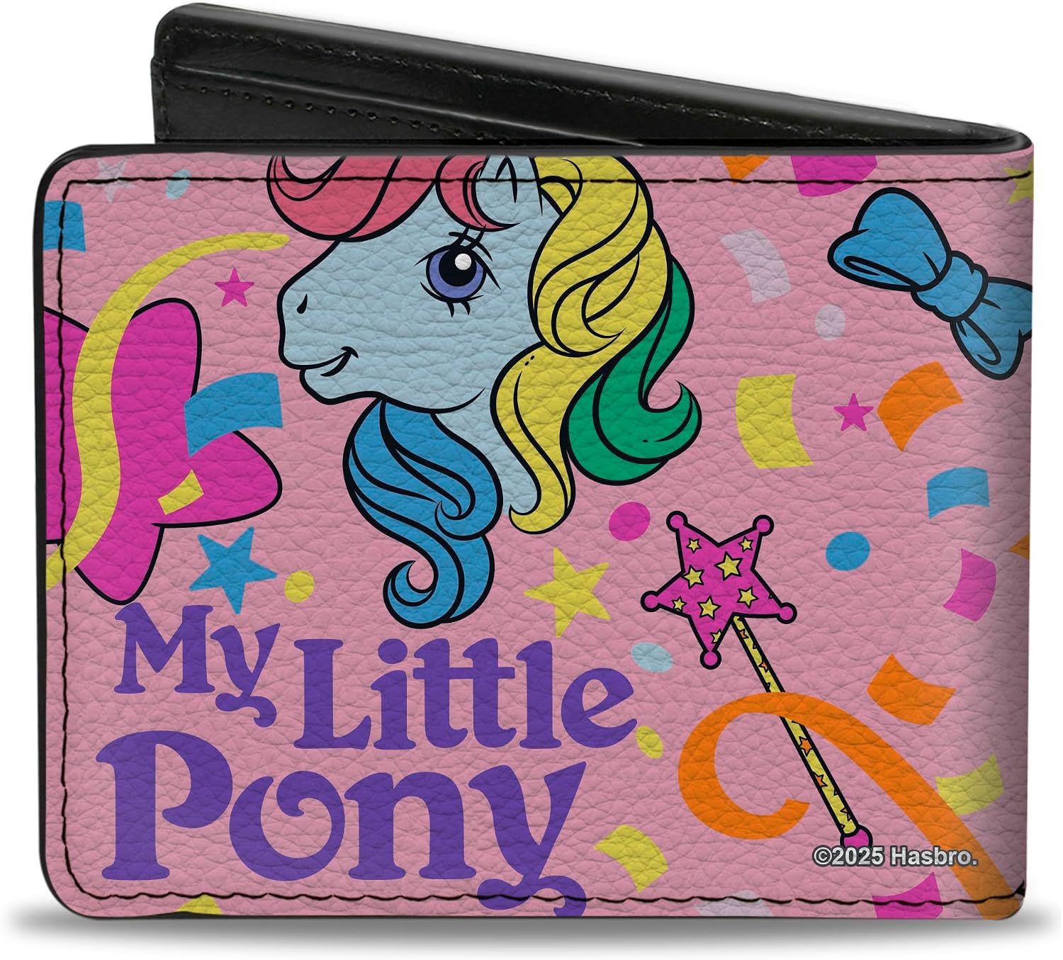 Buckle-Down My Little Pony Wallet, Bifold, My Little Pony Three Pony Confetti Party and Logo Multi Color, Vegan Leather