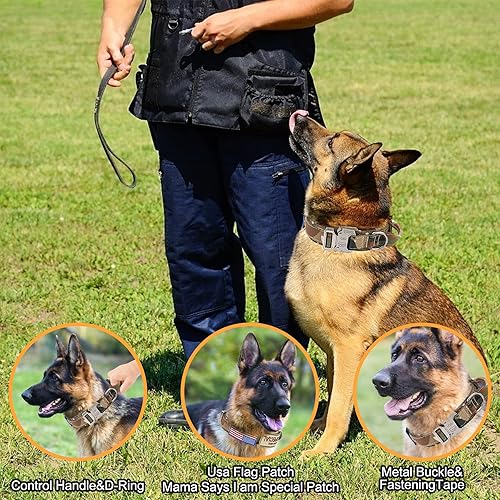 Miniatura 7 de KCUCOP - Collar táctico para perro, collar militar para perro con 2 parches de 1.5 pulgadas de ancho, con mango grueso, collares para perro K9,