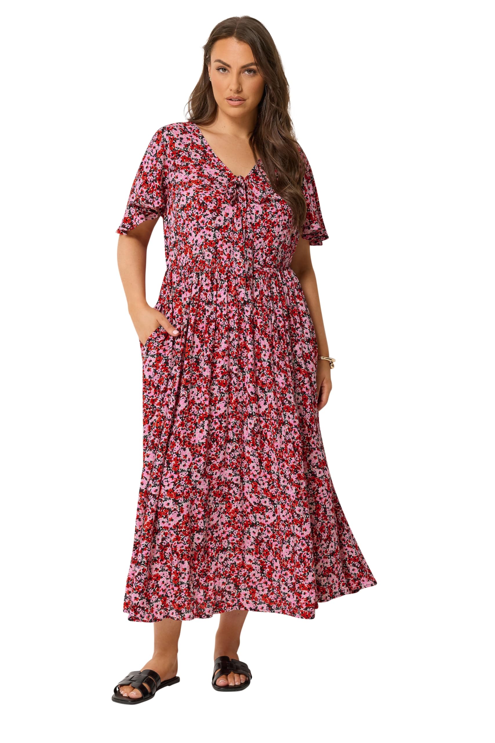 Yours Women's Pink Ditsy Floral Maxi Dress In | : 30/32