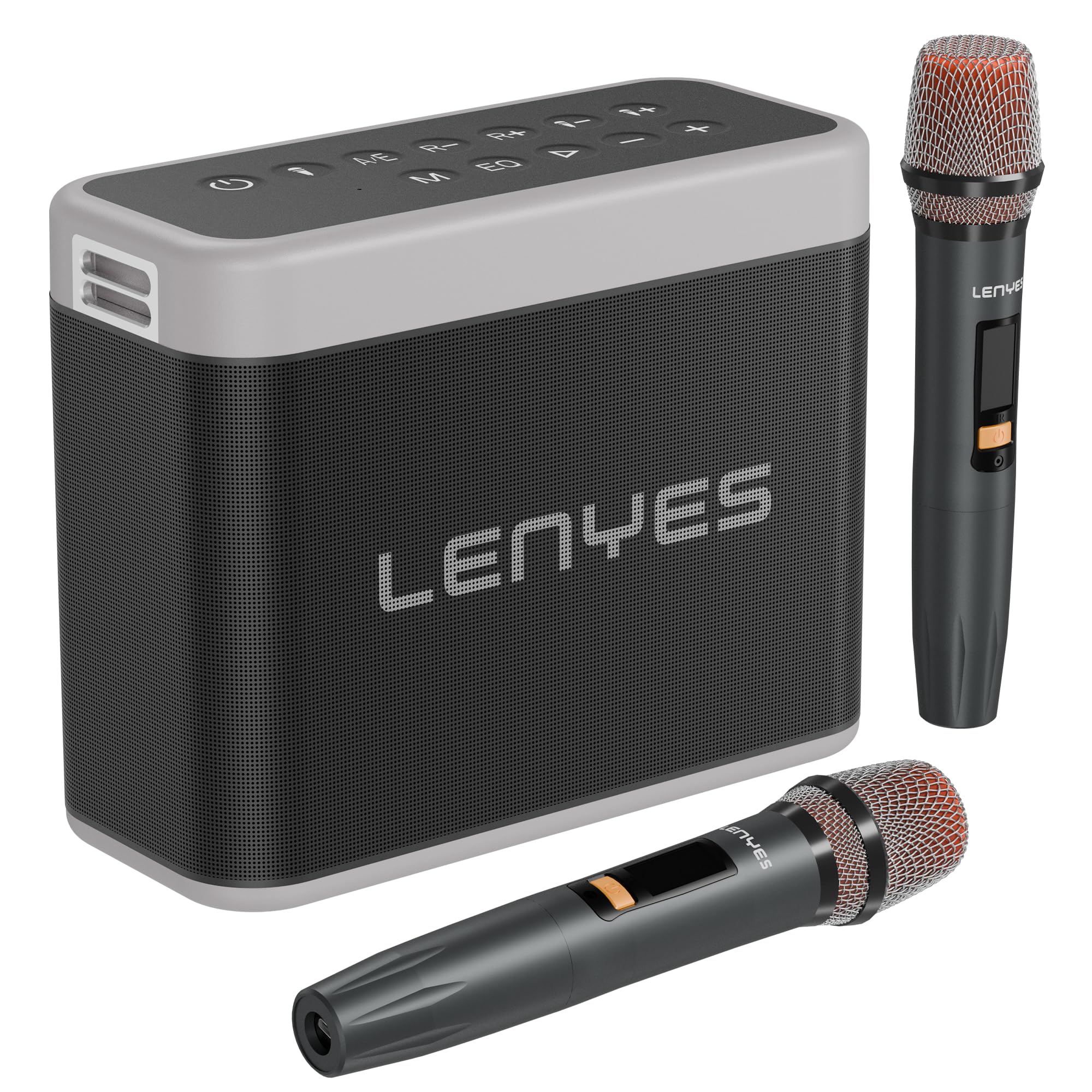 Lenyes S832 160W Bluetooth Party Speaker, 2 Wireless Mics, 20000mAh Battery, 10Hr Playtime, Guitar and Mic Input, USB TF AUX, TWS Stereo, EQ and Echo Control, Karaoke Speaker (Black)