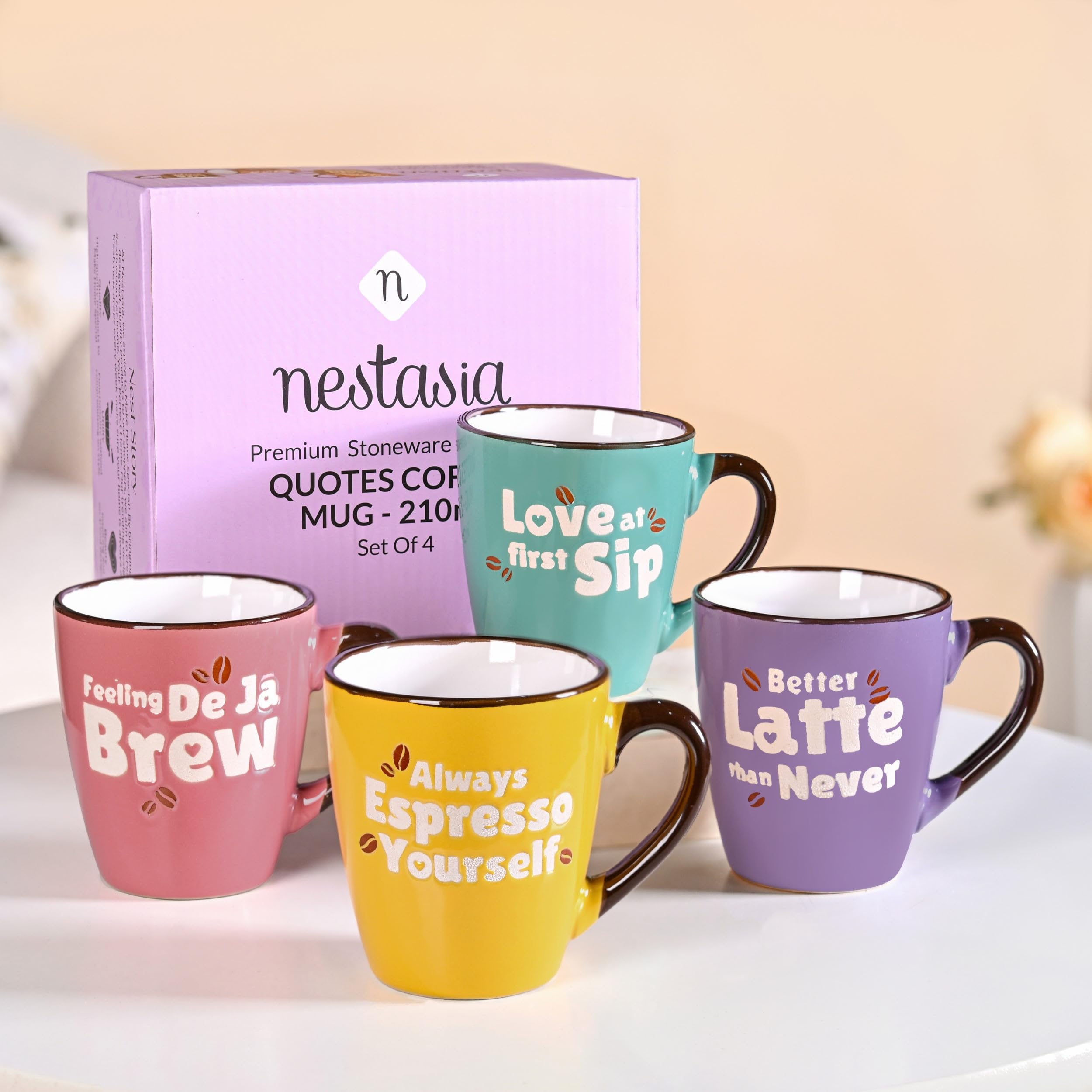 Nestasia Ceramic Coffee Mugs Set of 4 (210ml Each) - Quirky Quotes Tea & Coffee Cups with Glossy Finish | Microwave & Dishwasher Safe Cups - Ideal for Gifting-image-23