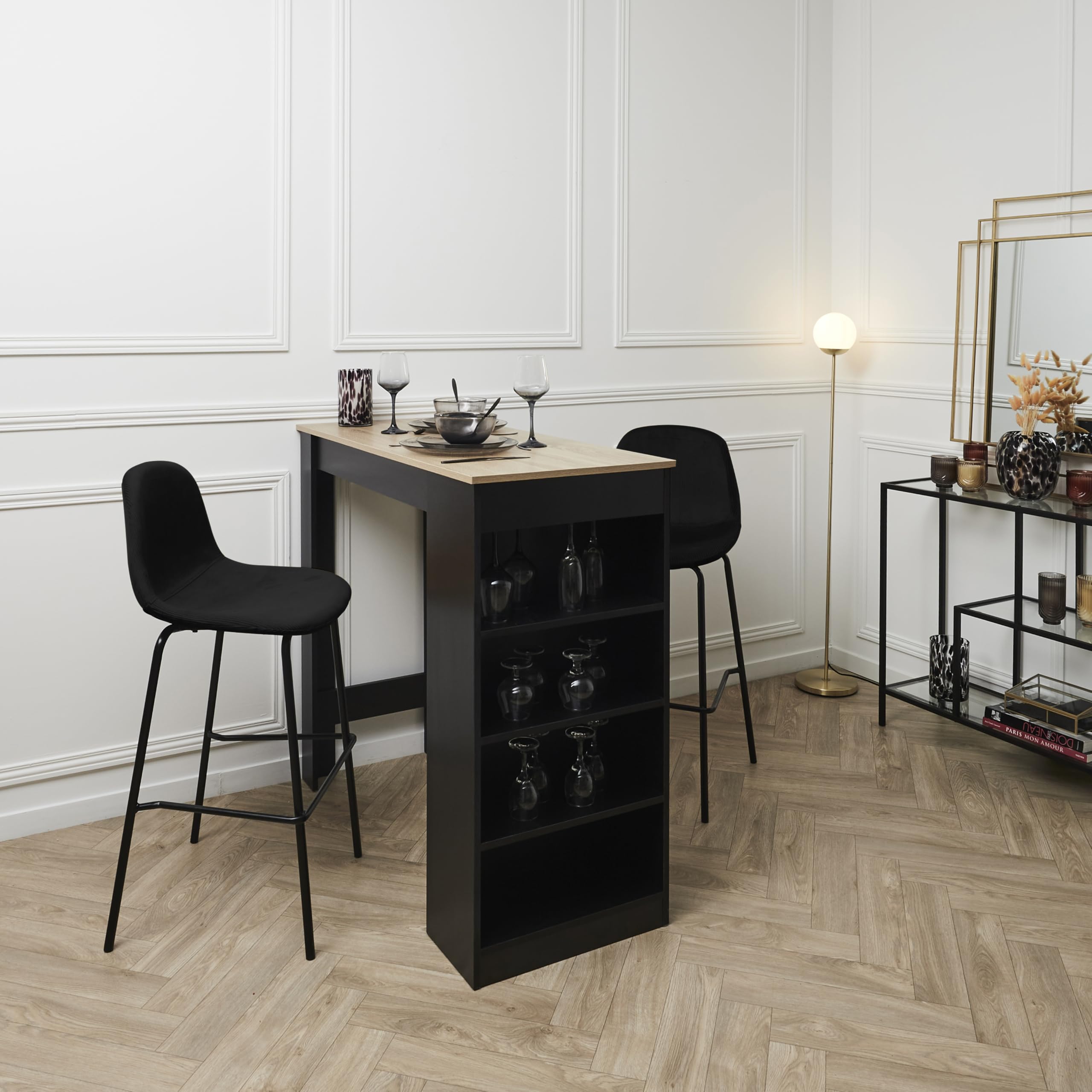 HOME DECO FACTORY,HD0067, Set di 2 Sgabelli Bar Giulia Nero M2, Lounge Edition, Mobili, Seduta, Sgabello e Sedia Bar, 46x100,4x48,2 cm, altezza seduta 70 cm, Nero