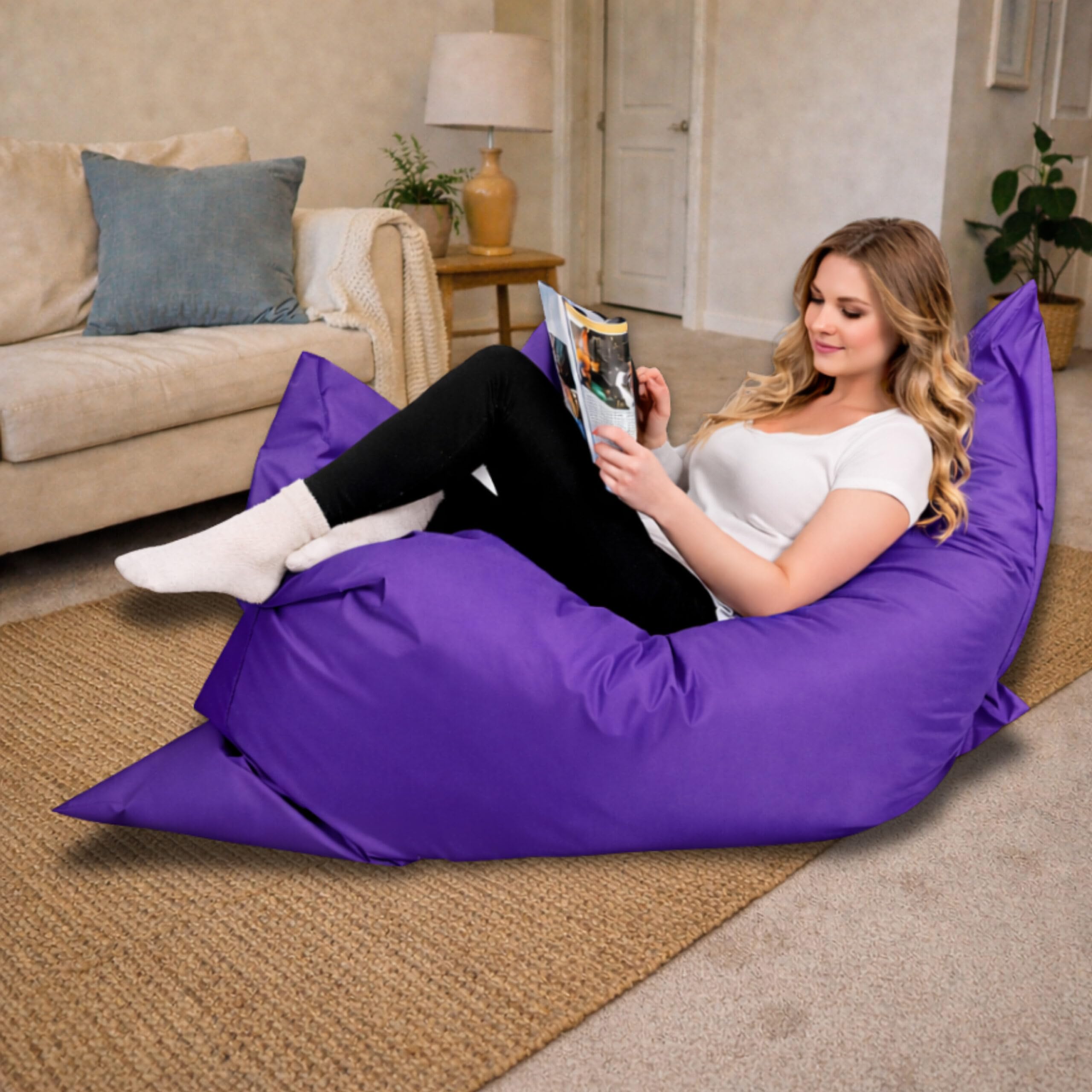 BuBiBag Sitzsack XXL 200x140 cm mit Füllung – Handgefertigt – Bean Bag Indoor & Outdoor – Riesensitzsack Lounge Gästebett – wasserabweisend – Lila