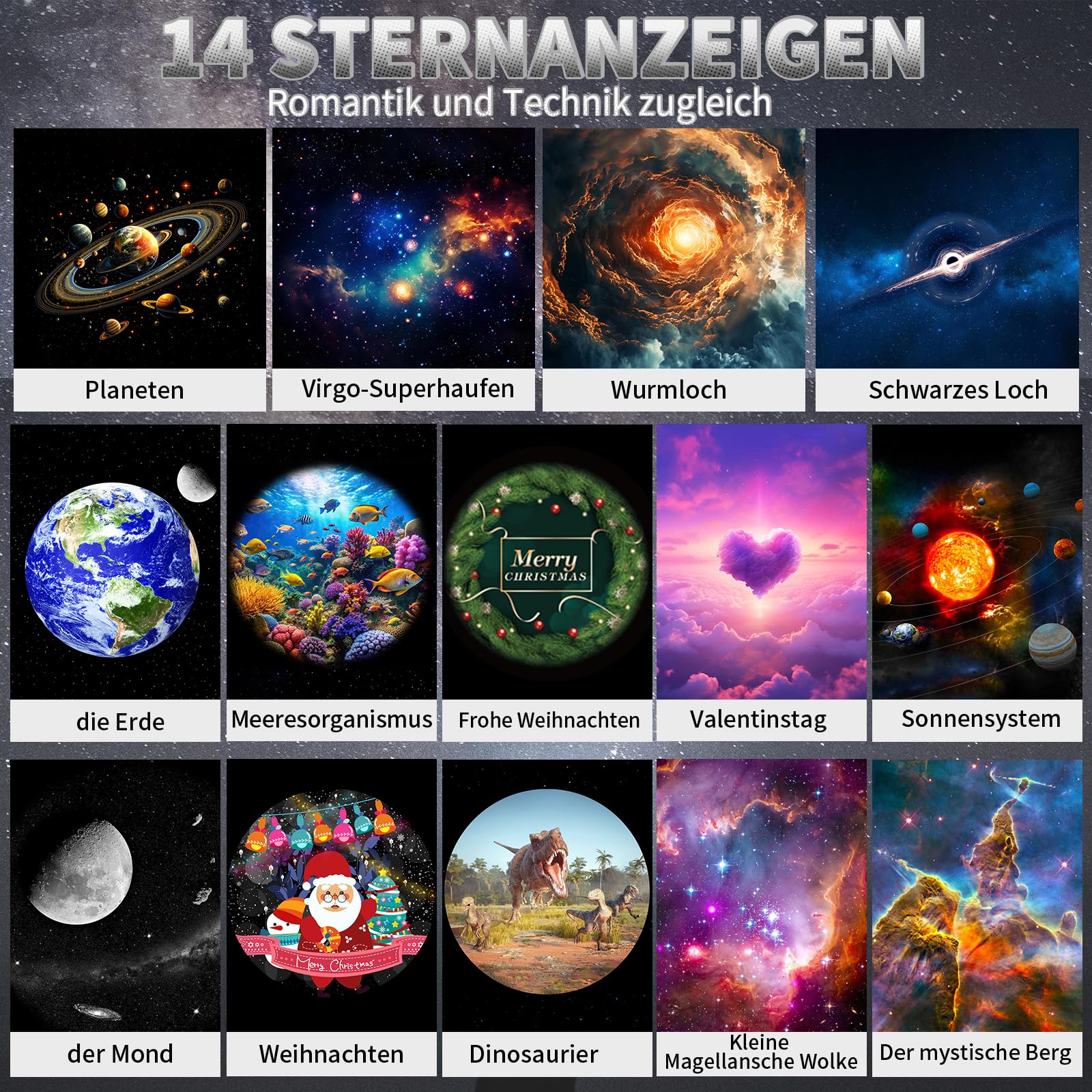 Charmofun Sternenhimmel Projektor mit Fernbedienung, 14 in 1 Planetarium Projektor mit 15 Songs, Galaxy Projektor für Schlafzimmer 360° rotierenden, RojektorLampe Sternenhimmel für Kinder Erwachsene