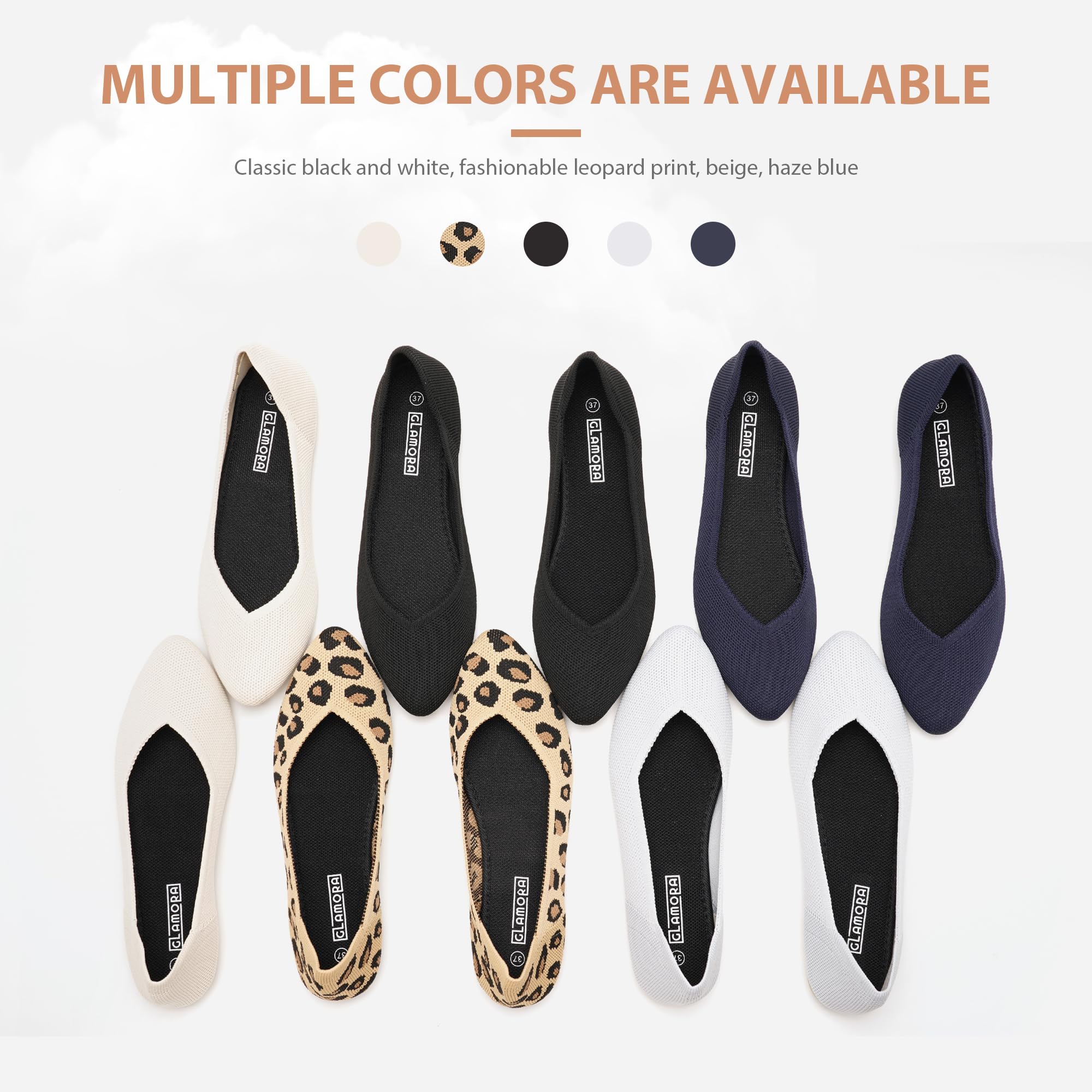 GLAMORA Ballerine piatte da donna, colori multipli, design leopardo e classico, scarpe casual in tessuto