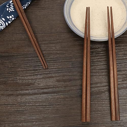 Miniatura 6 de 6 pares de palillos de madera maciza (9 pulgadas9.1 in), madera de nogal negro, ligeros, minimalismo, juego de palillos puntiagudos naturales