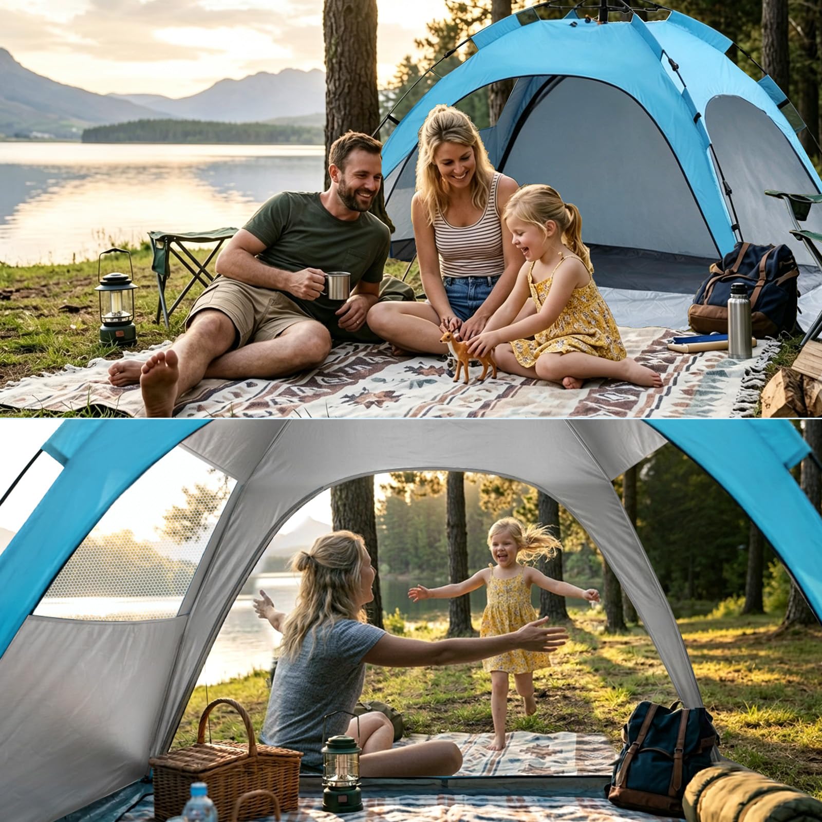 JONRRYIN Tenda da Spiaggia Pop Up per 2-3 Persone, Tenda Mare Spiaggia con Protezione UV 50+, 3 Ingressi, Gancio Interno e 4 Sacche di Sabbia, Struttura Portatile per Campeggio e Picnic