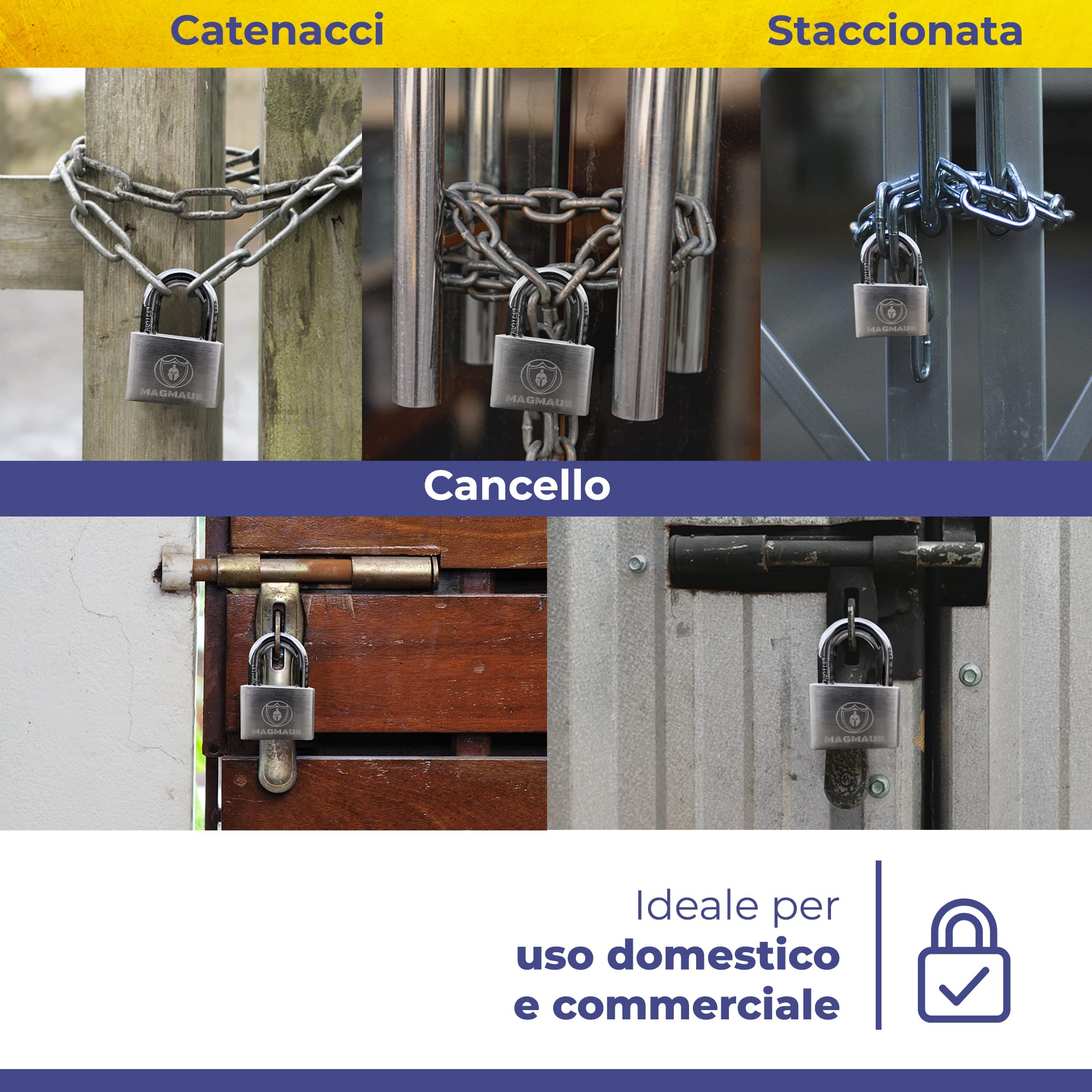 Magmaus® PDE50 Lucchetto Antiscasso Alta Sicurezza, Serratura per Cancello Esterno e Lucchetti 50mm con 3 Chiave, Acciaio e Lega di Boro per Catena e Garage, Ideale per Armadietto e Palestra e Catena