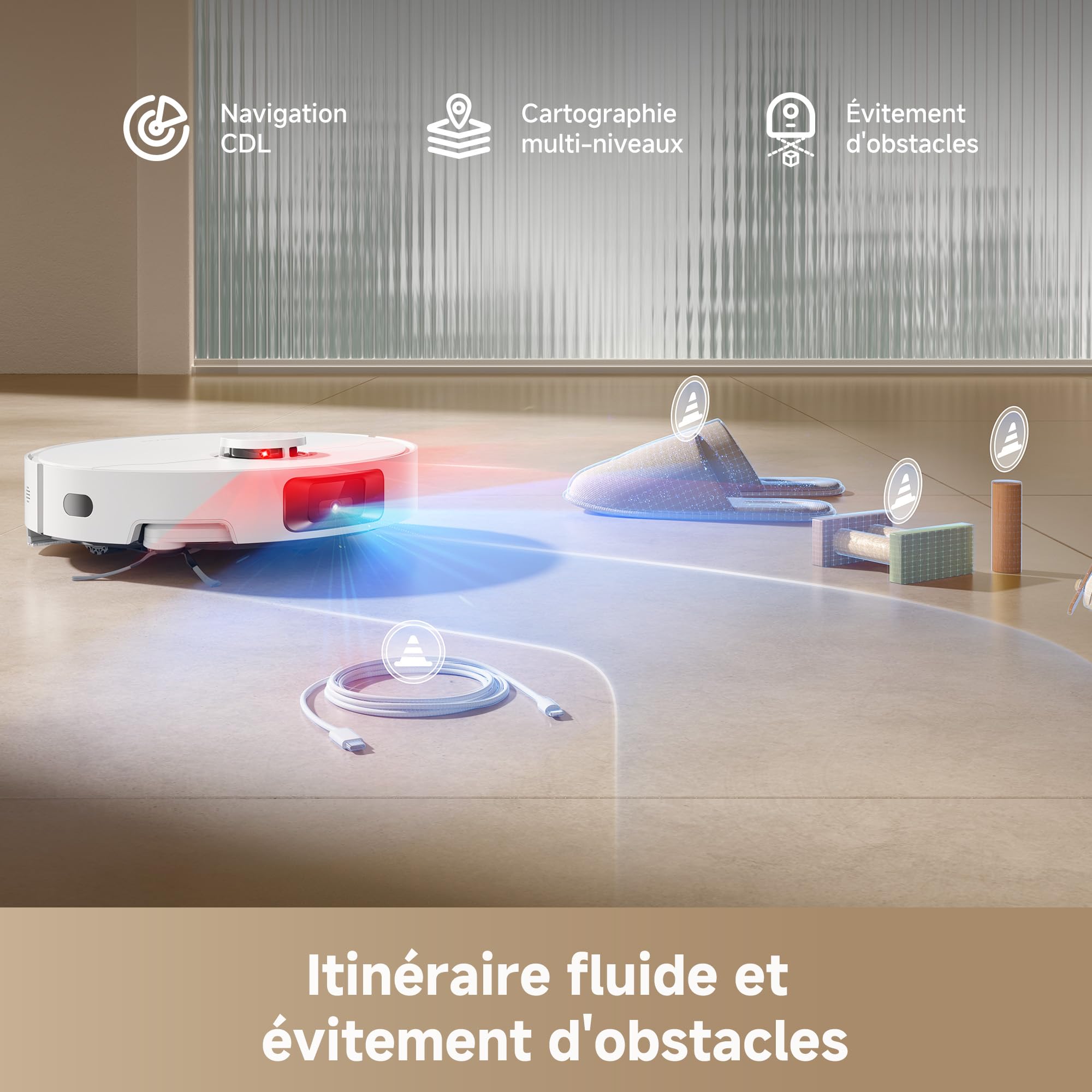 dreame D20 Pro Plus Robot Aspirateur 2-en-1, 13 000 Pa, Double Brosse, Auto-Vidage, Laser Navigation, Capteur Distance, Poils d’Animaux, Coins, Sols Durs & Tapis, Batterie 5200 mAh