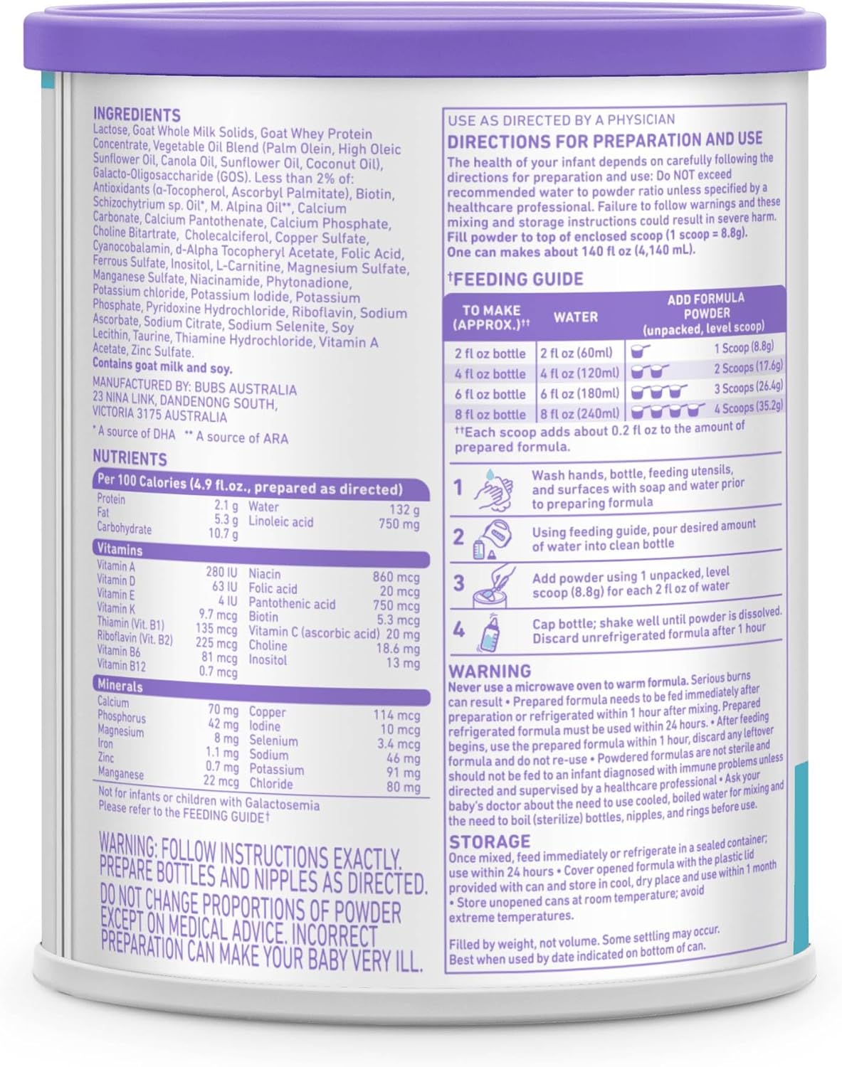 Bubs Whole Goat Milk Formula with Iron, Goat Milk-Based Powder, for Infants 0-12 Months, Made with Non-GMO Goat Milk, 20 oz Infant Goat- No Artificial Flavor 20 Ounce (Pack of 1) image 5 of 6 B0DCLL5XLB