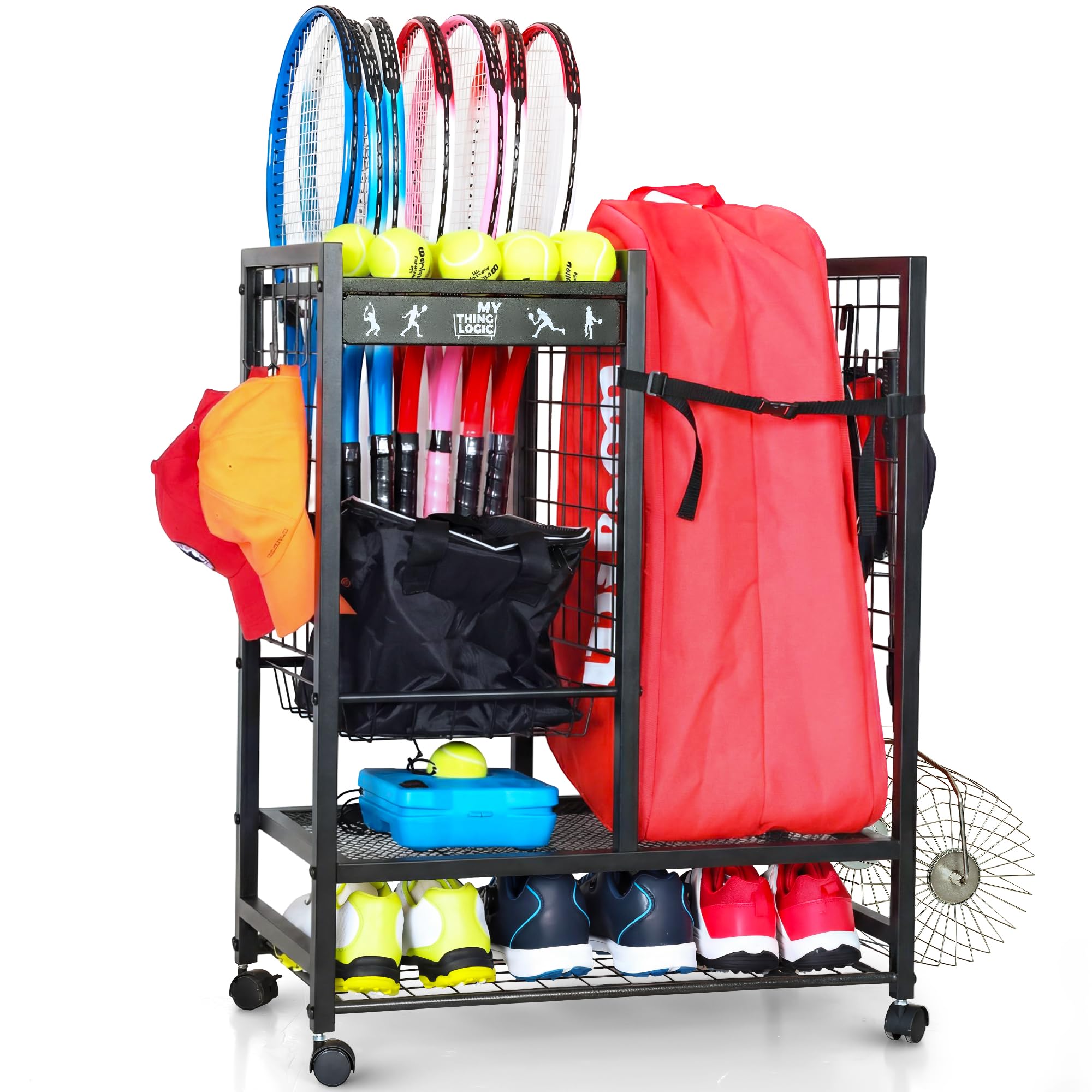 Mythinglogic Rolling Tennis Equipment Organizer with Racket Storage