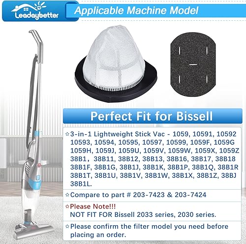 Miniatura 2 de Leadaybetter Filtro de repuesto 38B1 para aspiradora Bissell 3 en 1 38B1 38B1L 1059, comparable con la parte # 2037423 y 2037424 (paquete de 6