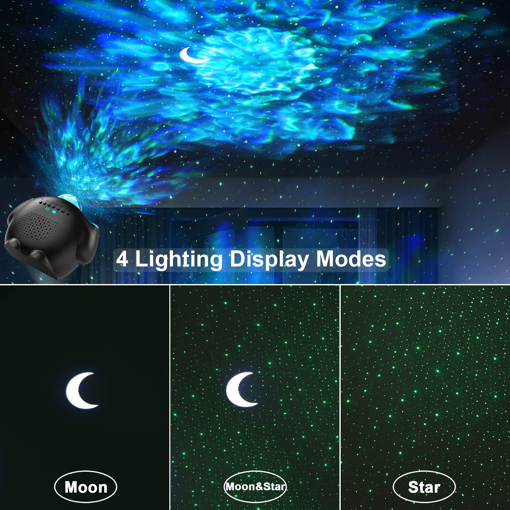 Projecteur Ciel Étoilé 4 en 1, Lampe LED Dynamique 32 Effets Galaxy, Minuterie Réglable, Veilleuse pour Bébé Enfant, Décoration Chambre (Noir)