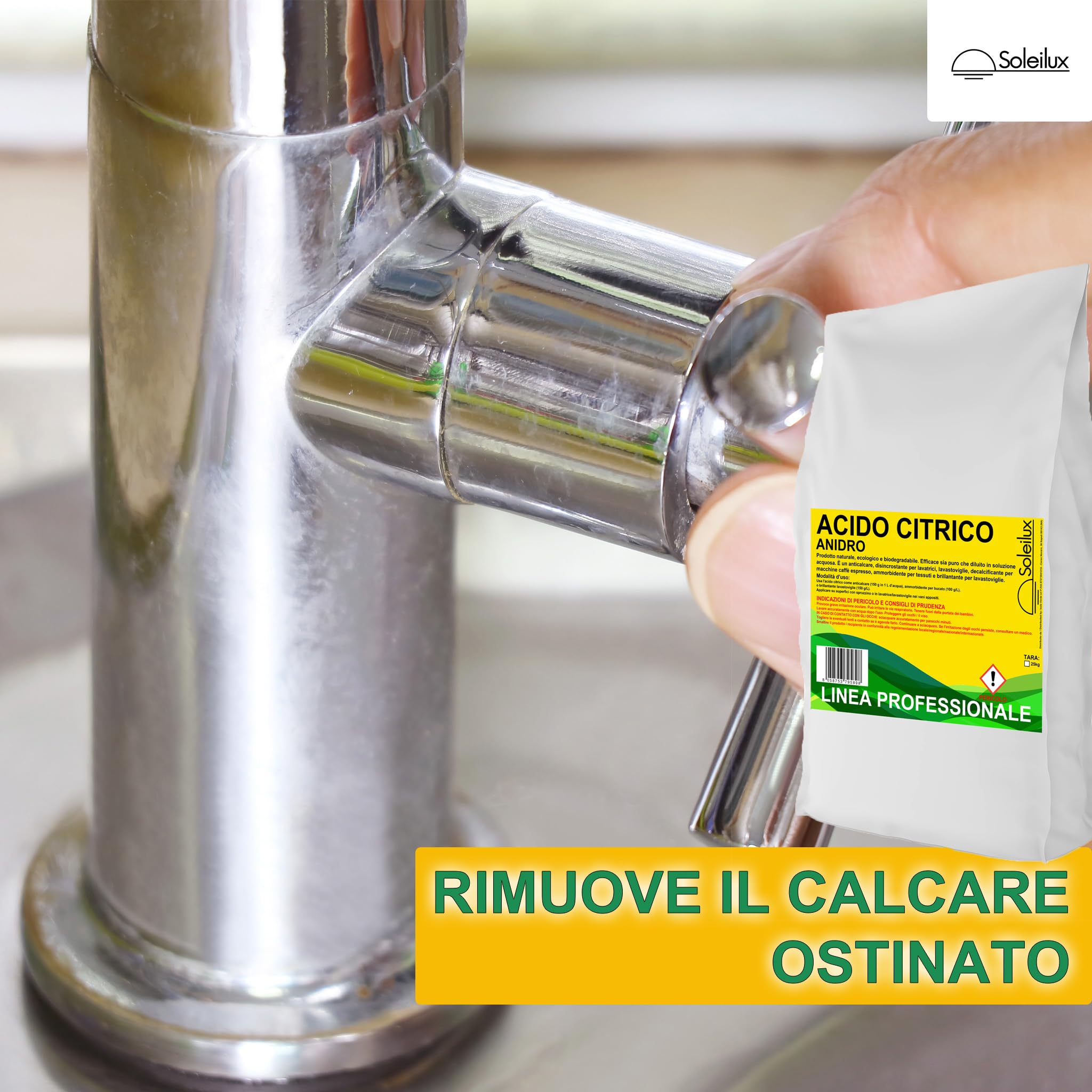 25kg Acido Citrico Anidro in Polvere Puro al 100% Naturale ed Ecologico Multiuso per Pulizia e Igiene Ammorbidente, Anticalcare, Brillantante, Disincrostante, Decalcificante - MULTIUSO
