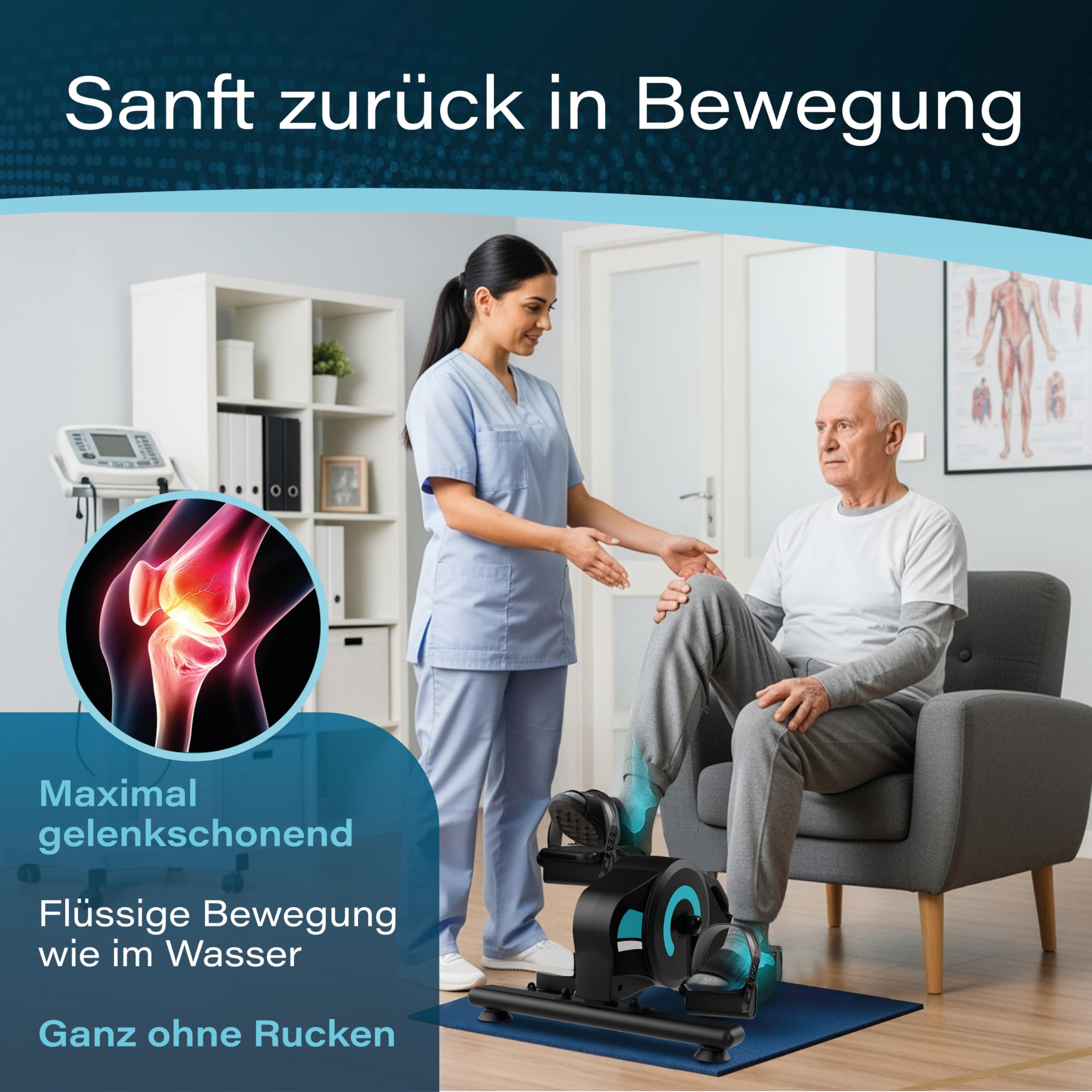 Pedaltrainer Ergometer Set [Magnetbremse & 16 Widerstandsstufen] Beintrainer & Armtrainer mit Trainingsmonitor | Heimtrainer Fahrrad Fitnessgeräte für Zuhause | Bewegungstrainer Senioren - AMBIFIT