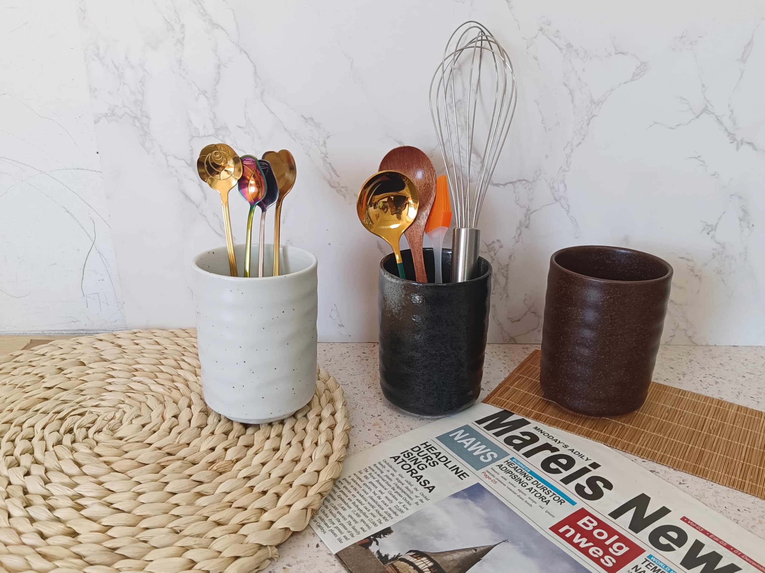 Porte-Ustensiles En Céramique – Support Pour Cuillères, Pailles, Agitateurs