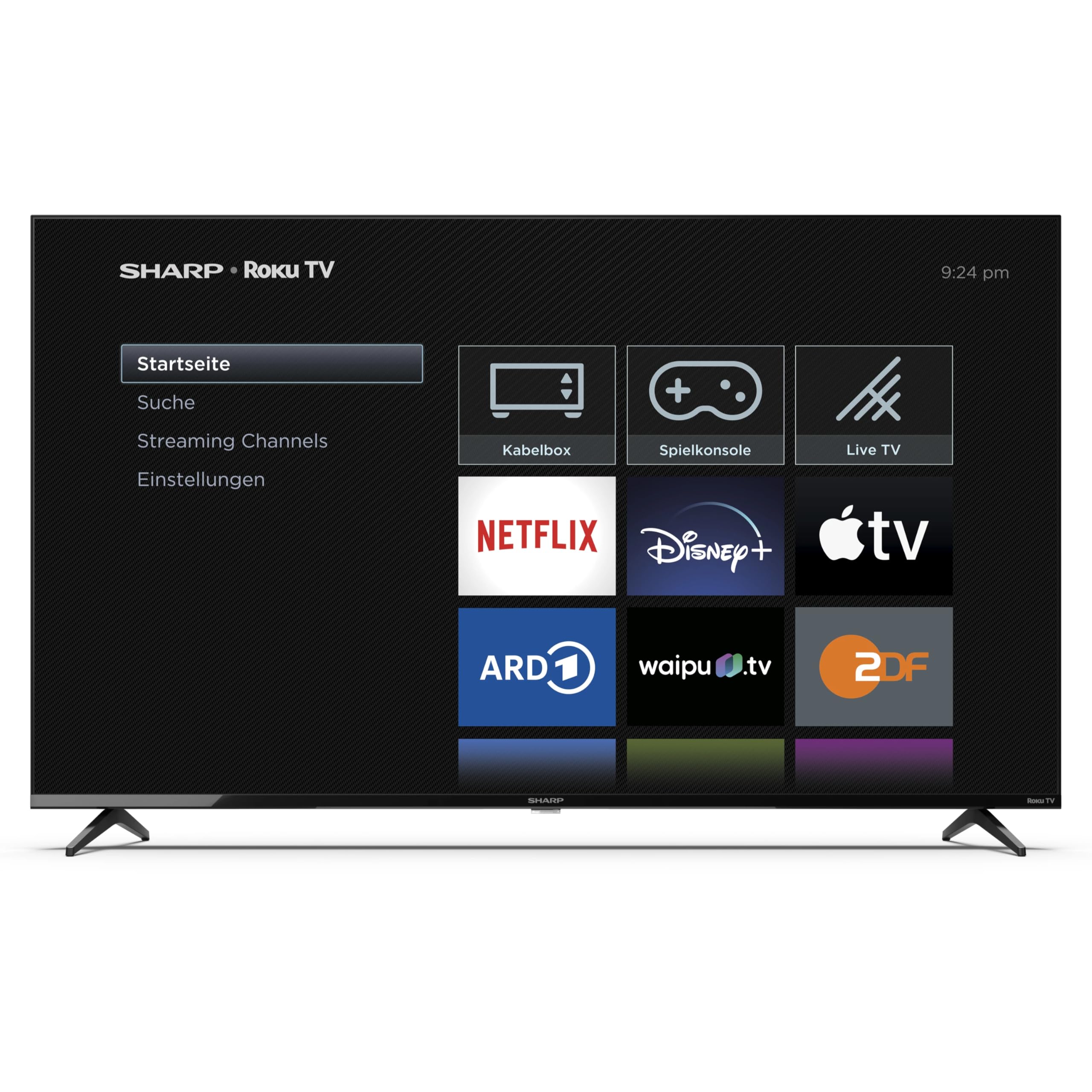 SHARP 55GJ4225E - 55 Zoll Fernseher 4K Ultra HD Roku TV | 139 cm, Gaming & Streaming LED Smart TV, Ohne Rahmen, HDR10, HDMI 2.1, AV1-Codec, Receiver, WLAN