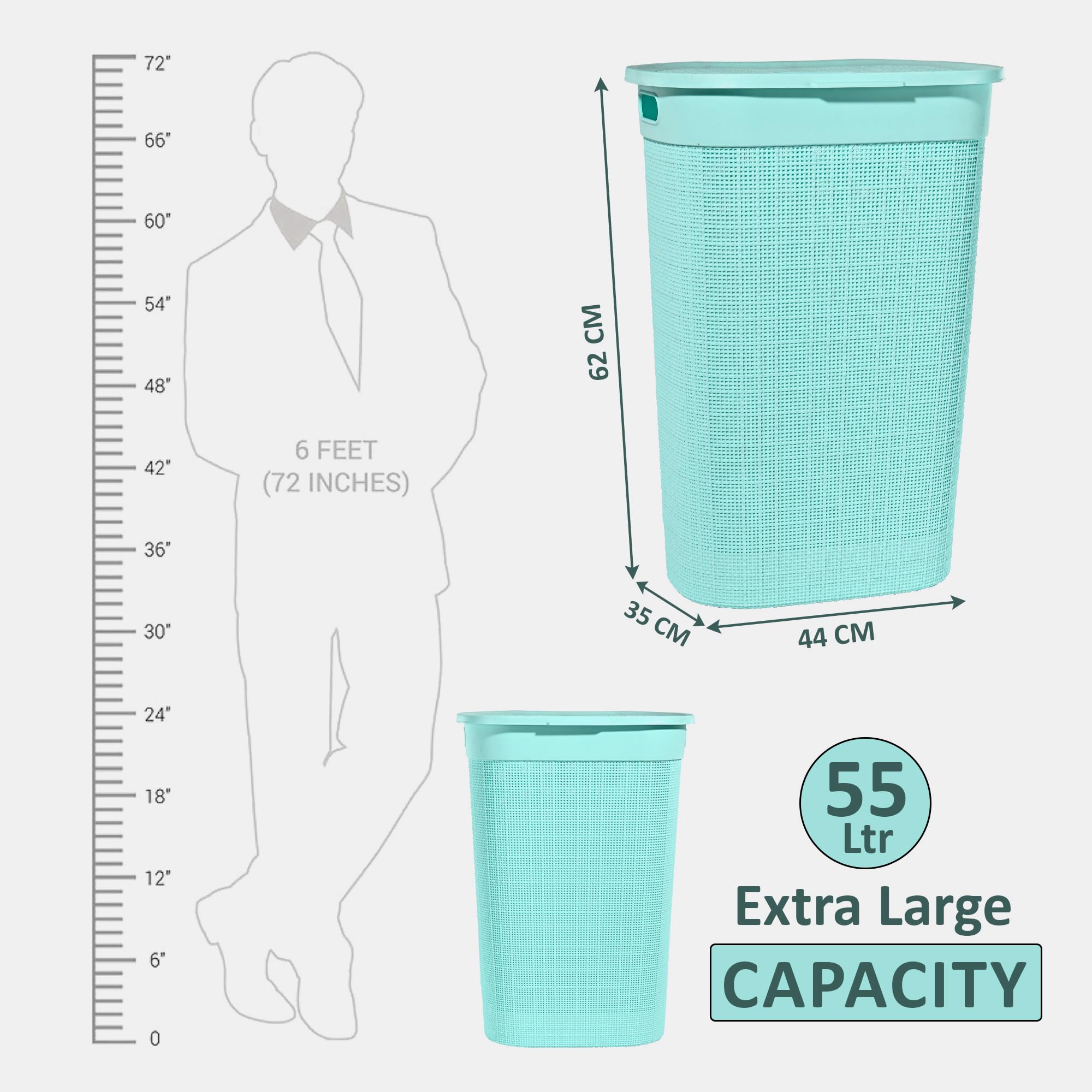 Kuber Industries Multipurpose Plastic Laundry Basket/Bin/Hamper|Durable Plastic & Woven Design|Storage Organizer With Lid,Size 44 x 44 x 60 CM, Capicity 55 Ltr. (Brown)-46HH0455 1