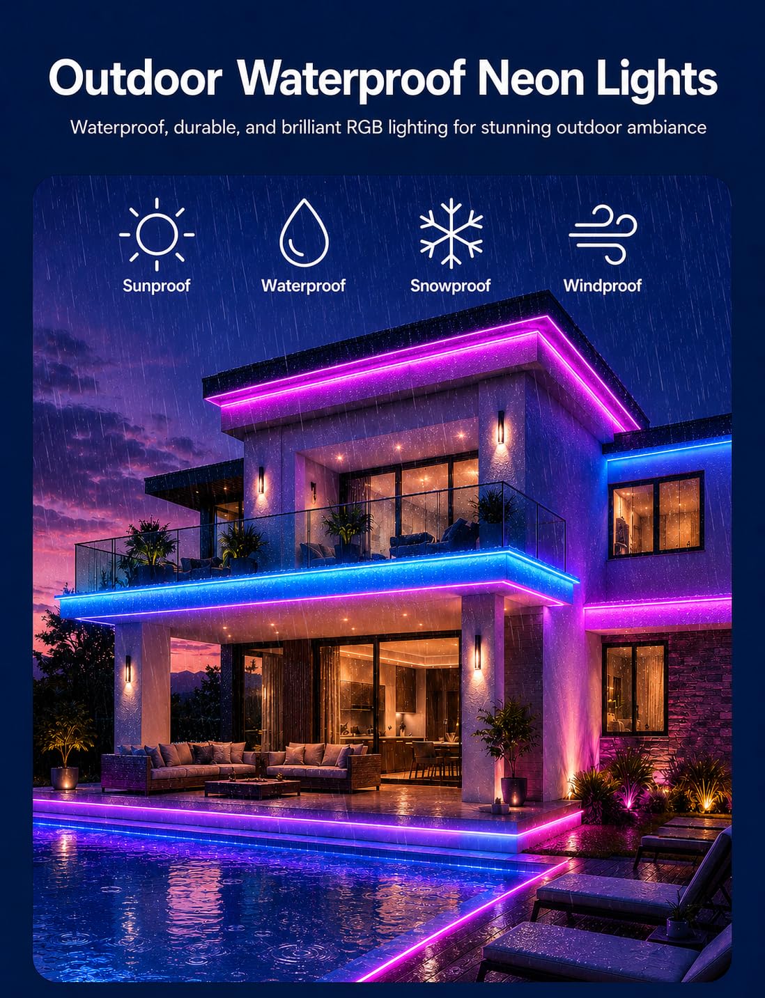 Cuerda de luces de neón – Cuerda de luces LED flexibles de 15 m con control remoto/aplicación, tira de luces de neón RGB impermeable IP65, (RGB, 10M)
