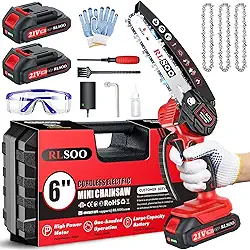 Mini Motosserra, Motosserra Sem Fio De 6', Portátil Atualizada 2024 Para Corte Madeira, Poda Árvores, Quintal, Uso Doméstico E Jardim (Inclui 2 Baterias 3 Correntes)