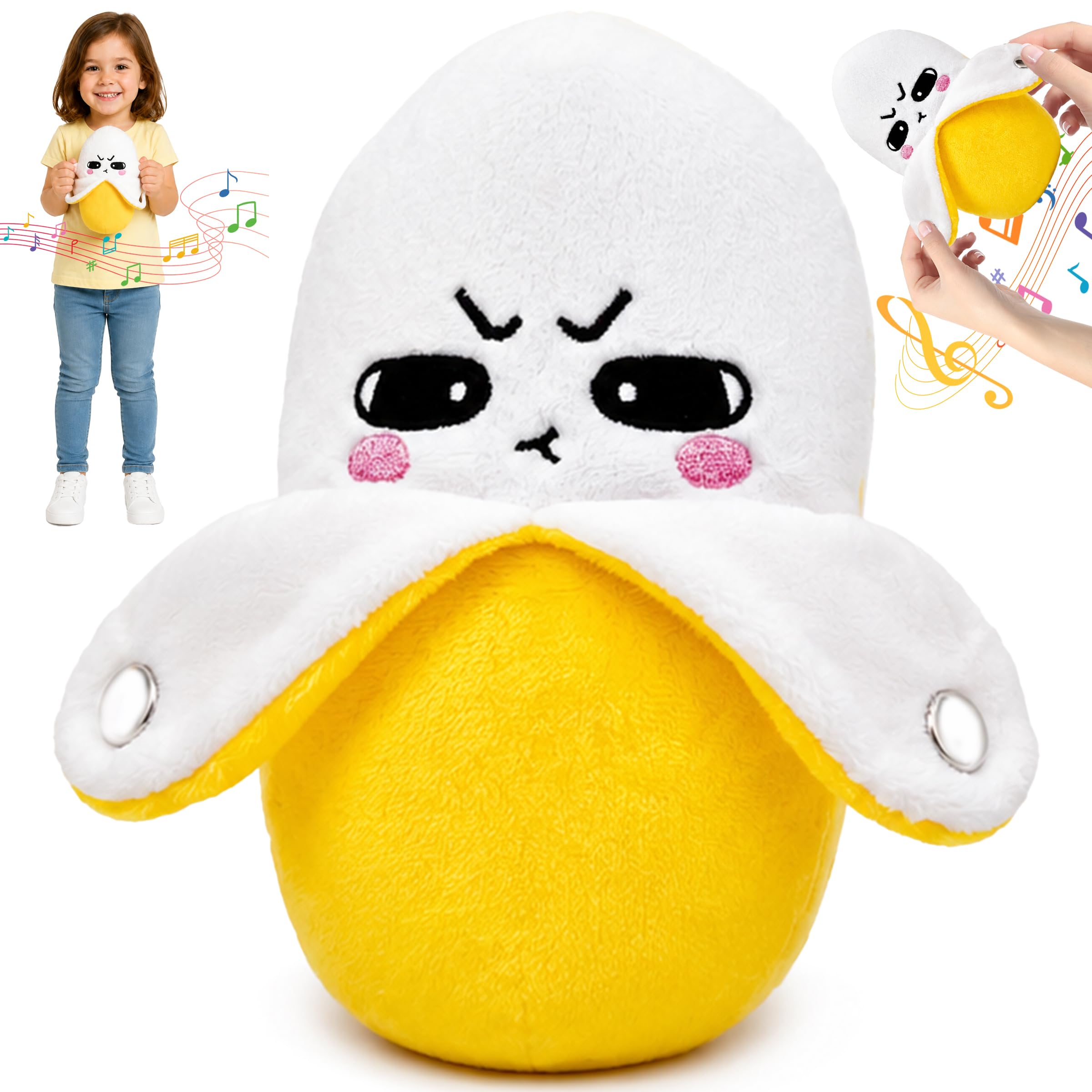 PICKSMOCUB Interactive Music Plush Toy Touch Sensor Musical Stuffed Fruit Toy Educational Interactive Toys Soft Plush Toy for Babies Toddlers Kids Birthday Gift Banana