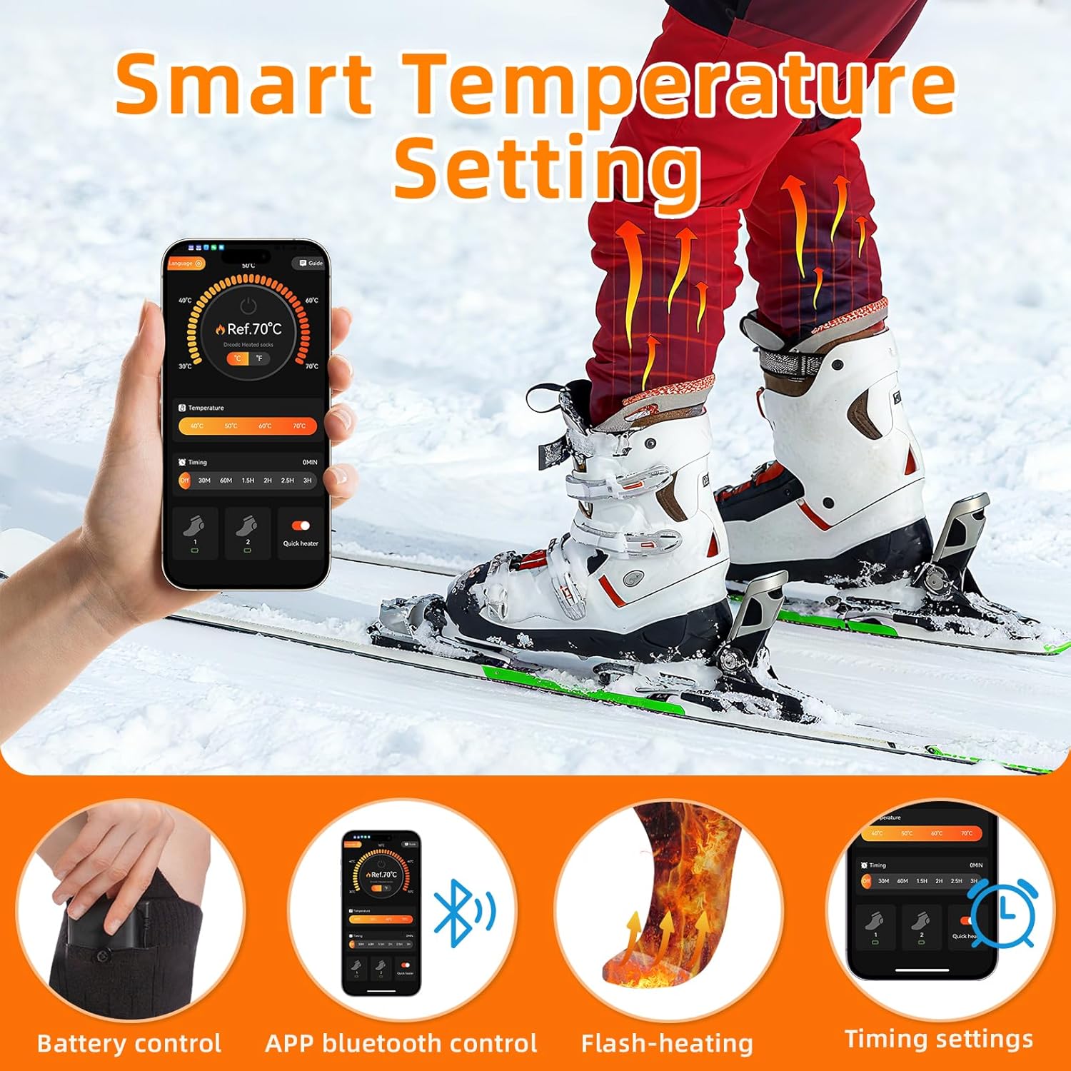 Heated Socks, Rechargeable Heated Socks for Men Women, 4 Heating Levels, Electric Heated Socks for Camping Skiing Hunting Cycling Hiking Outdoors Work