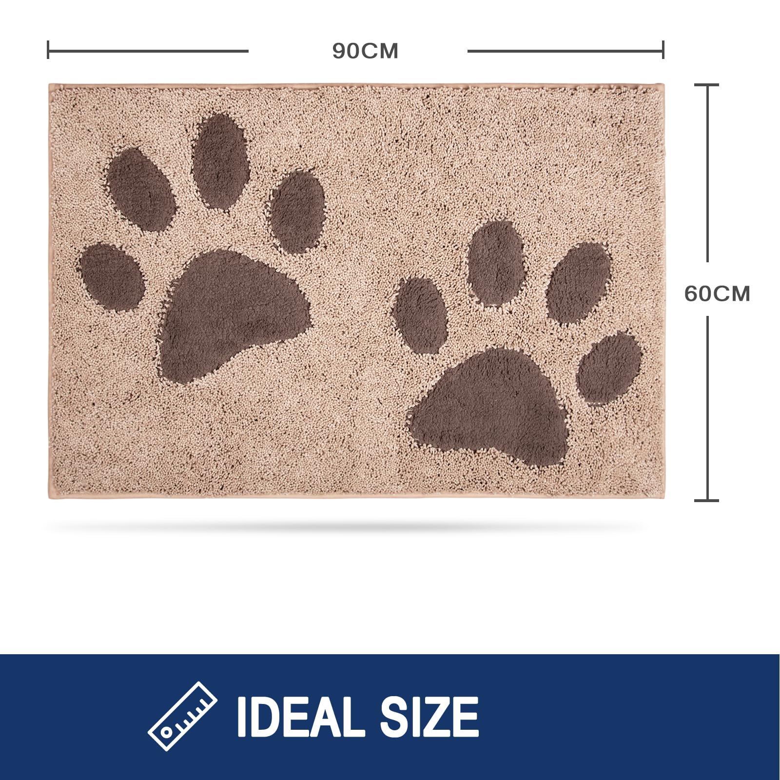 FCSDETAIL Paillasson Interieur 60 x 90 cm, Tapis d'Entrée Antidérapant et Lavable en Machine, Tapis de Sol Douces Absorbantes pour Chien, Entrée, Porte, Couloir