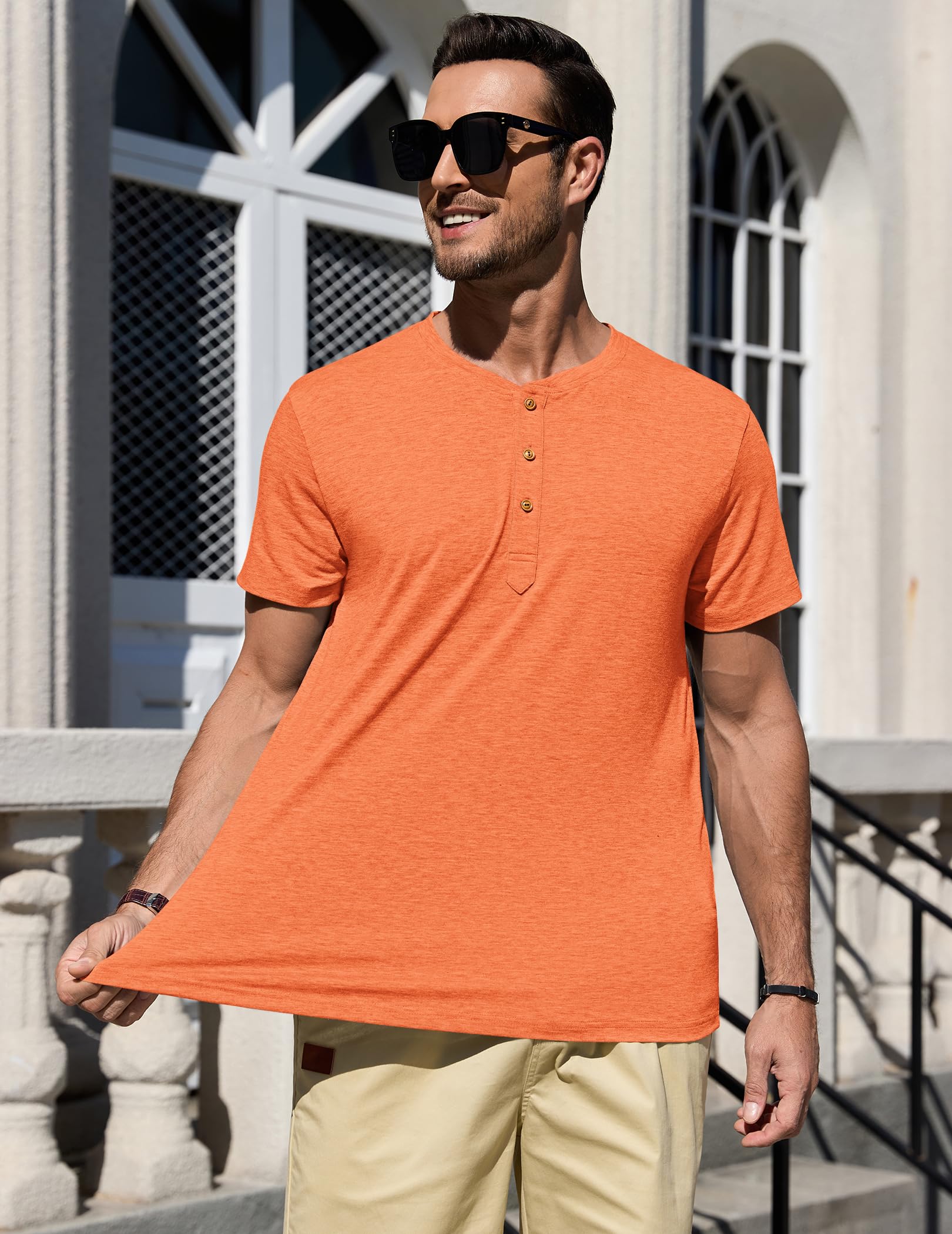 TARAINYA Henley koszulka męska, bawełniana koszulka z długim rękawem/krótki rękaw, męska z 3 guzikami, M-4XL