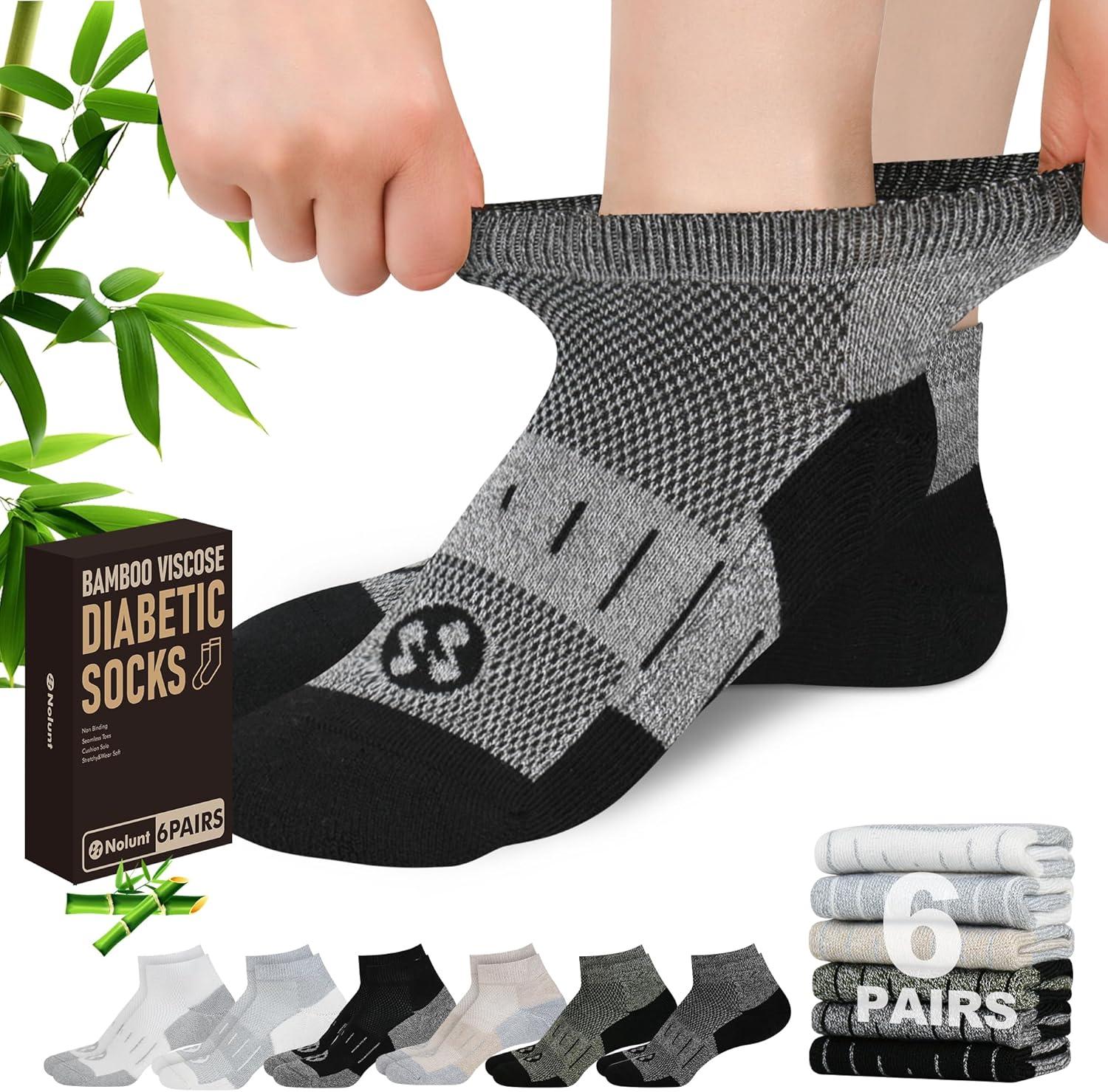 Diabetic Socks for Men,4 & 6 Pairs Low Cut Bamboo Viscose Wide Mens Diabetic Socks Size 9-11 10-13
