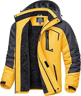Men's Waterproof Fleece Jackets Winter Warm Ski Raincoats Outdoor Thermal Coats with Detachable Hood