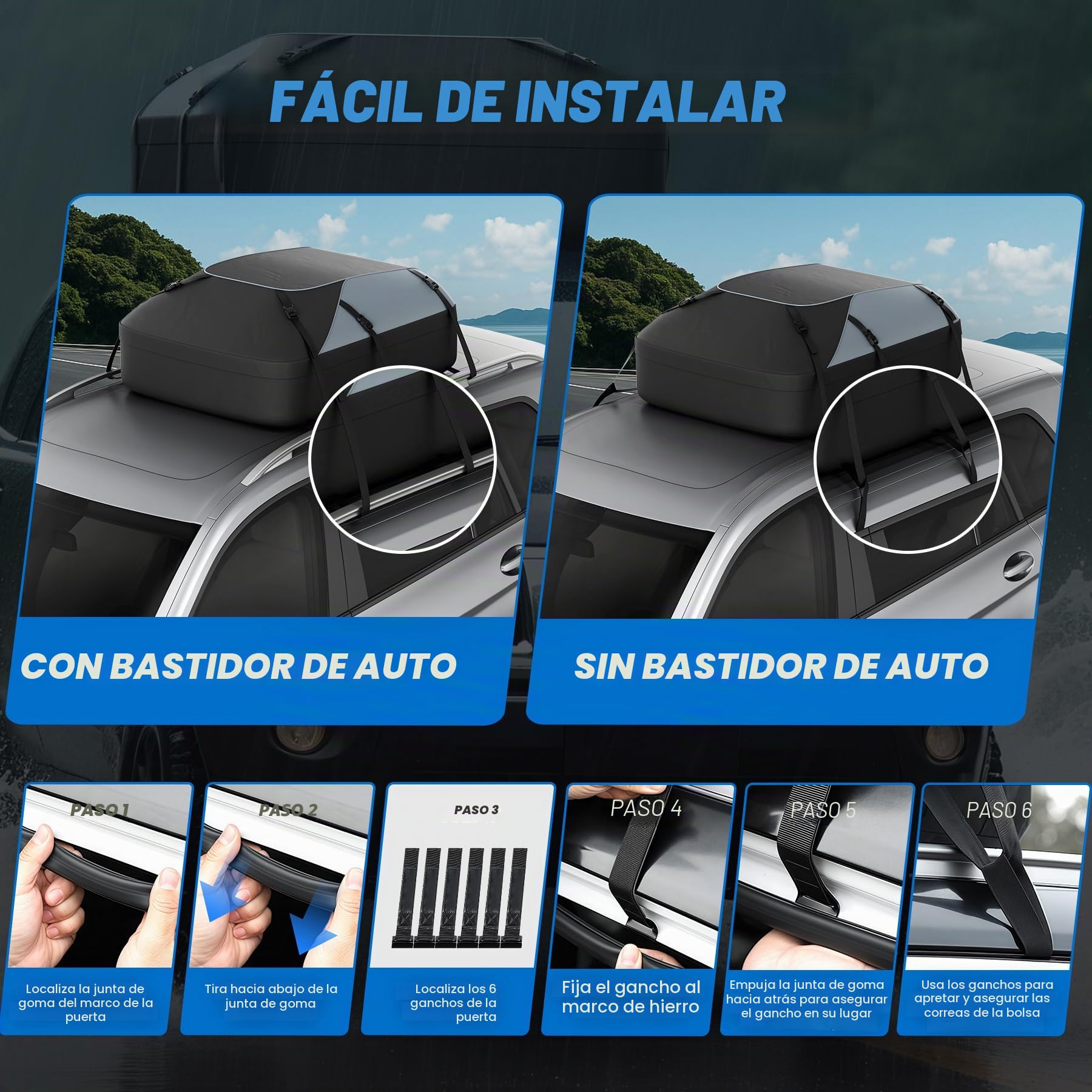 Huanyu Cofre de Techo Impermeable Tienda de Techo para Vehículos Tienda de Techo para Vehículos con o sin Portaequipajes Portacargas de Techo con Alfombrilla Antideslizante y 6 Ganchos de Puerta