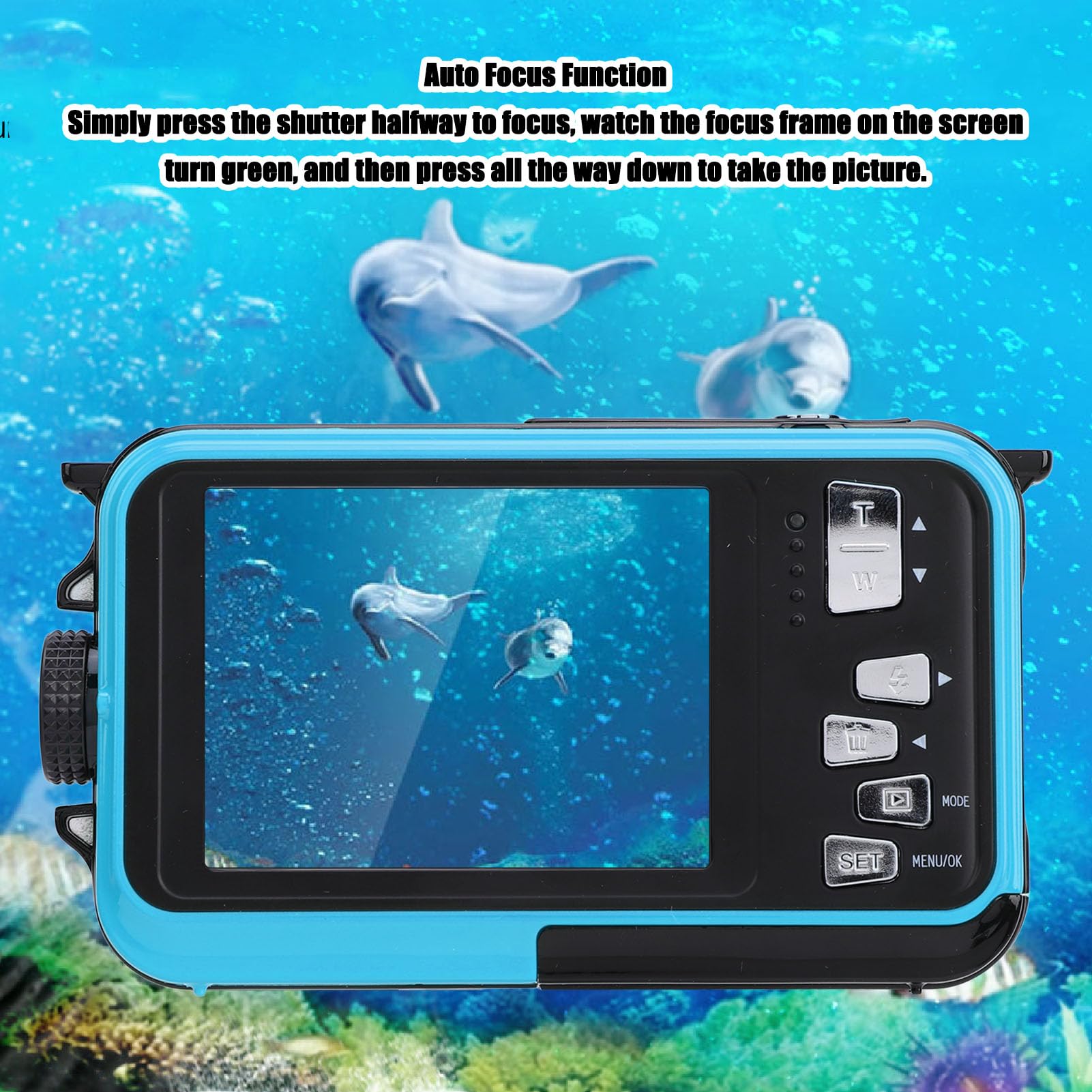2.7K Camera Underwater Camera Snorkeling 11FT with Dual Screens, 48MP 16x Digital Zoom Compact Digital Camera for Snorkeling Diving (Blue)