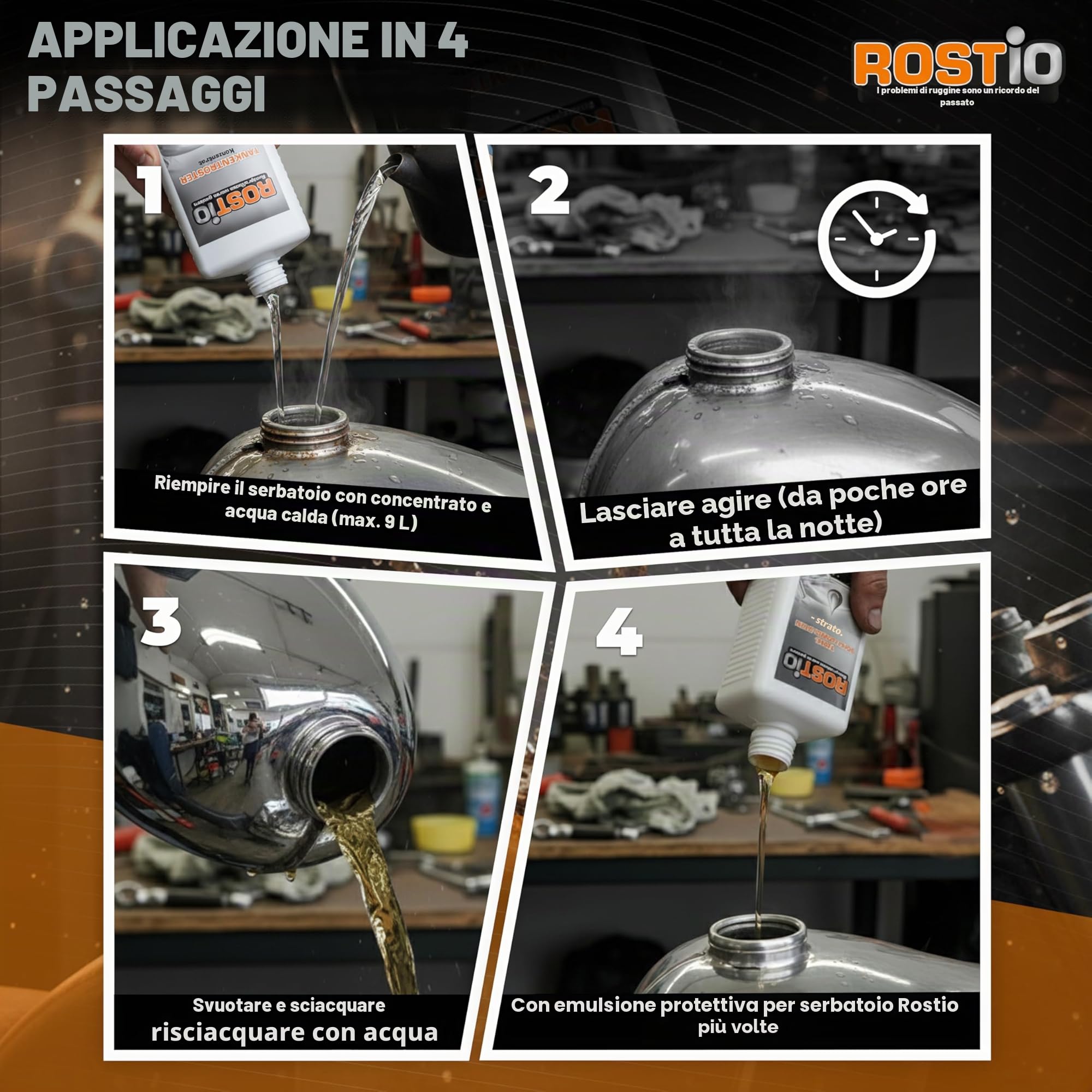 Rostio Antiruggine per Serbatoi Confezione da 1 litro, più Set di emulsione Protettiva e sigillante antiruggine per Serbatoi