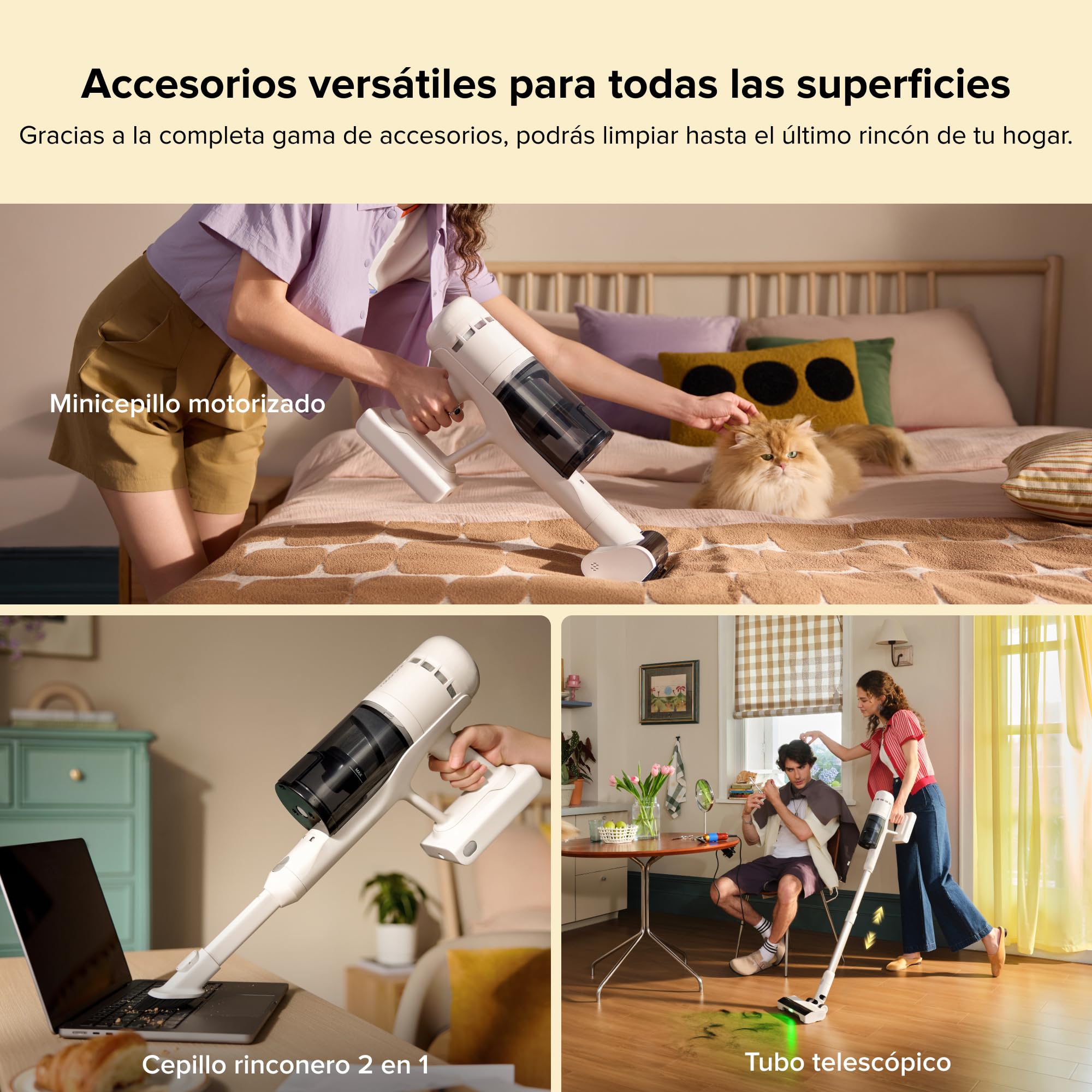 roborock H60 Hub Aspiradora Sin Cable con Base de Vaciado Automático | Batería Extraíble de hasta 60 min, 115 AW para Pelo de Mascotas, Cepillo Antienredos Multisuperficie, Luz LED Verde