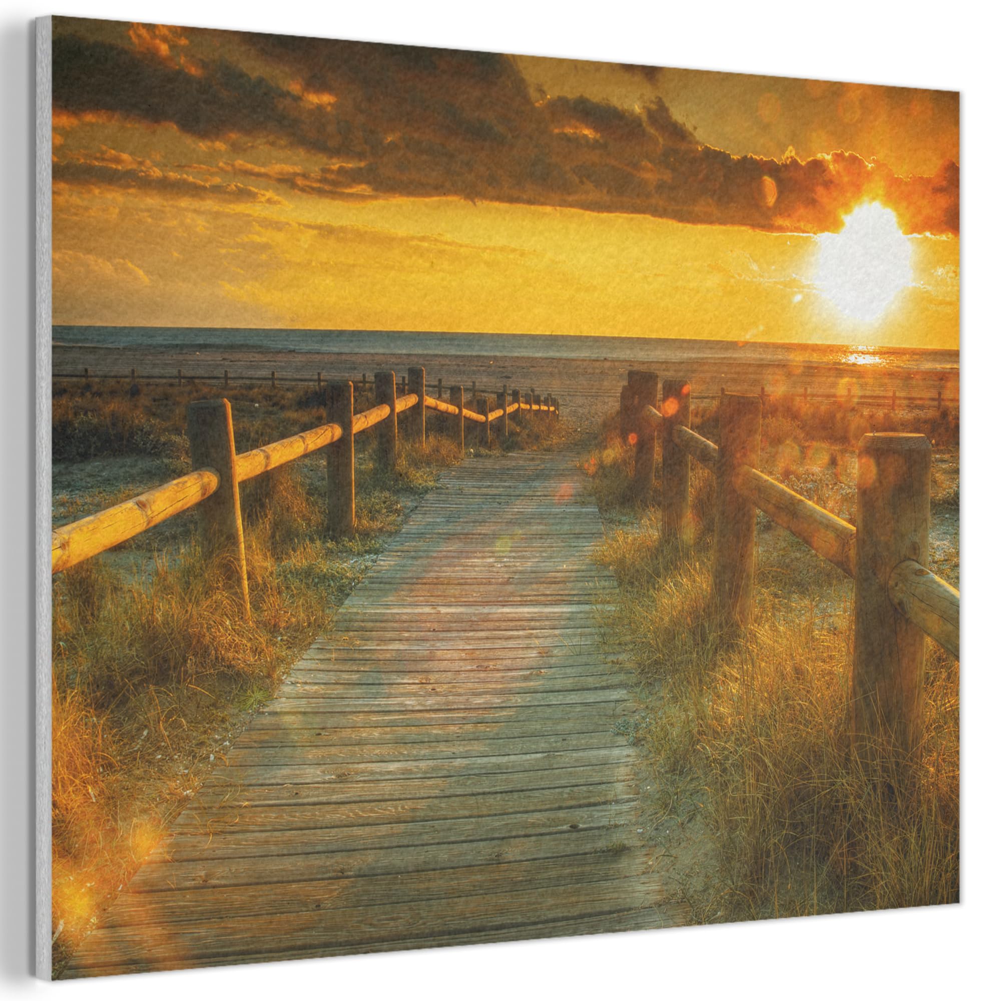 MuchoWow© Wandbilder aus Filz 100x70 cm Wohnzimmer Wanddeko Schlafzimmer Zimmerdeko Wandgemälde Zimmer Deko für die Wand Dekoration Wall Art Sonne - Strand - Düne - Horizont - Gras - Pfad
