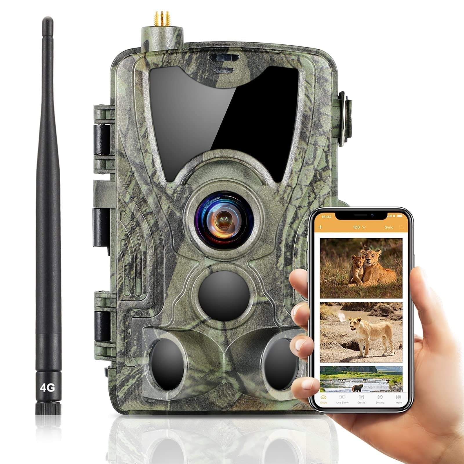 VanBang Camara Fototrampeo 4G con App, 4K 120MP Camara Caza con SIM para Teléfono Enviar Fotos, Cámara de Caza Nocturna, Movimiento Activado, Impermeable Cámara Fototrampeo infrarroja 850 NM IR LED