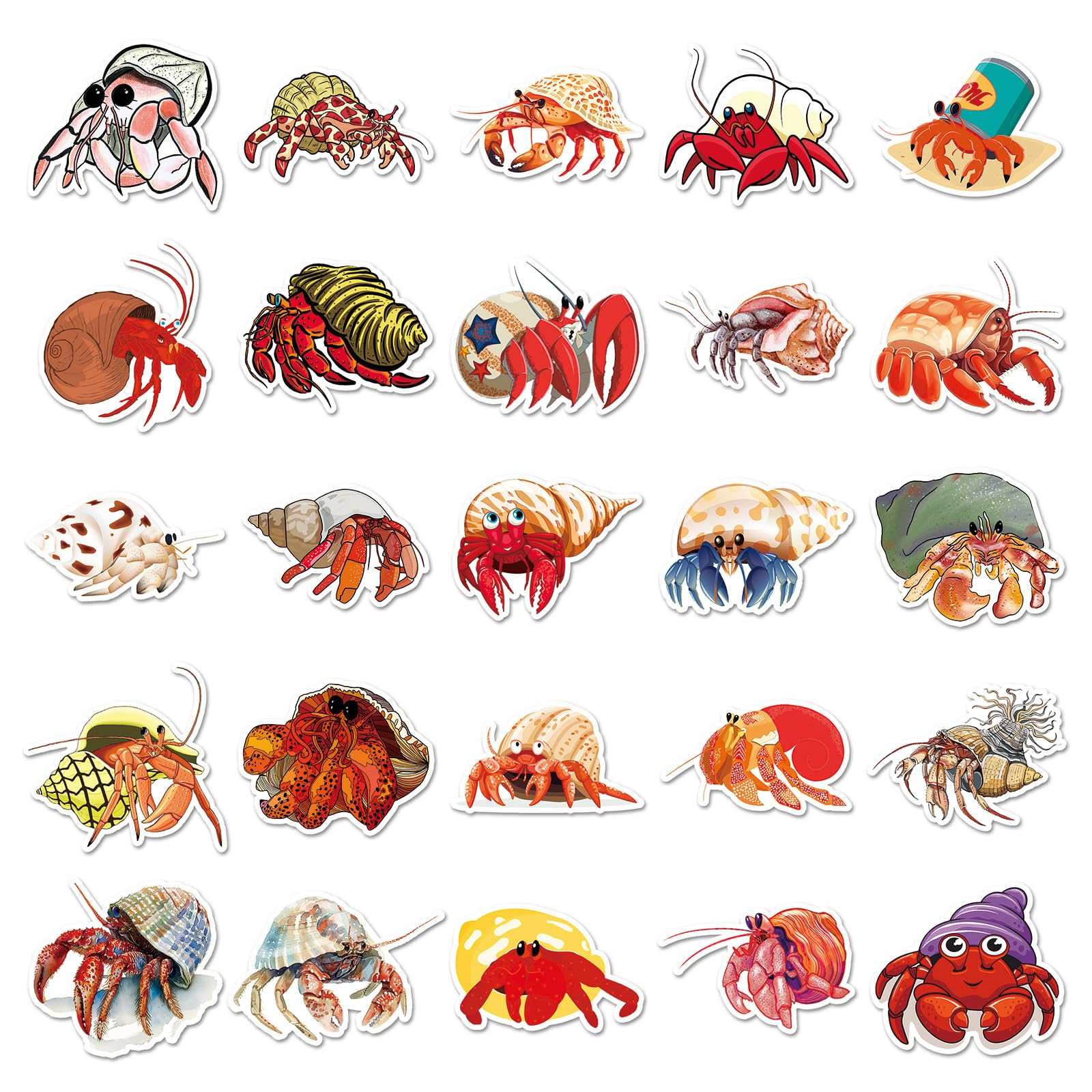 50 Pcs Crab Vinyl Stickers,Crab Graffiti Stickers,Vinyl Waterproof Sticker for Kids Teens Girls,for Phone Laptop Bottles Skateboard Computer Phone Luggage Guitar Gifts Sticker - Image 2