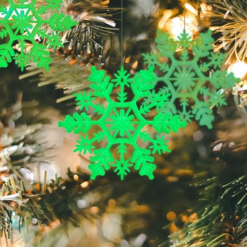 Miniatura 2 de AMS 30 adornos de plástico verde fluorescente de copo de nieve para decoración de árbol de Navidad (4 pulgadas3.937 in, verde fluorescente)