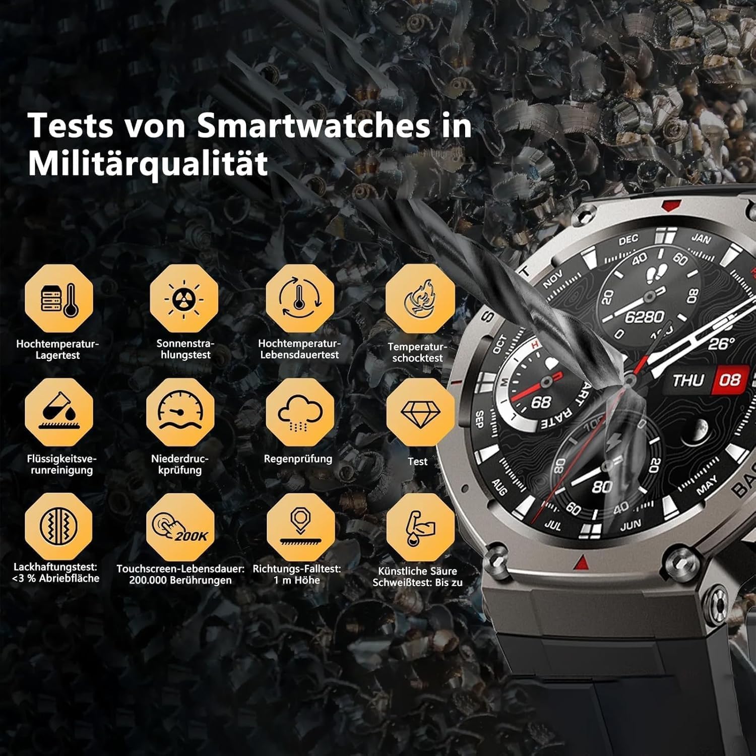 Sekoda GPS Smartwatch–Dualband GPS Mit 6Satelliten&170+Fitnessdaten.15Tage Akku,misst Herzfrequenz&SPO₂, Bluetooth 5.3 (Schwarz)
