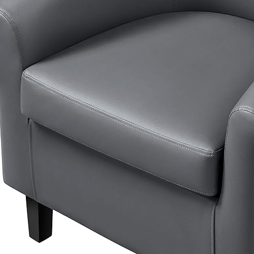 Miniatura 25 de Topeakmart Silla de club de piel sintética, moderna silla decorativa y acogedor sillón de barril con patas resistentes para sala de estar, Negro