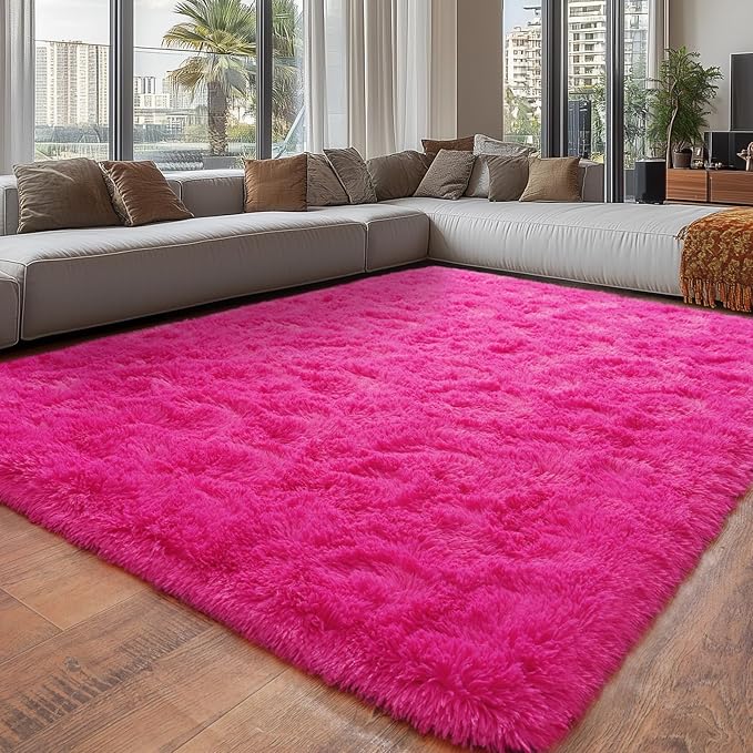 Extra Large 9x12 Feet Fuzzy Rug Hot Pink Fluffy Rug