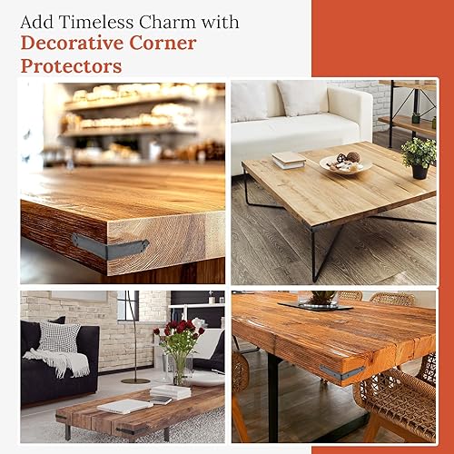 Miniatura 7 de Paquete de 4 protectores de esquina de metal negro de 6 pulgadas, herrajes para esquinas de muebles, adornos decorativos de metal, serie Sinaloa