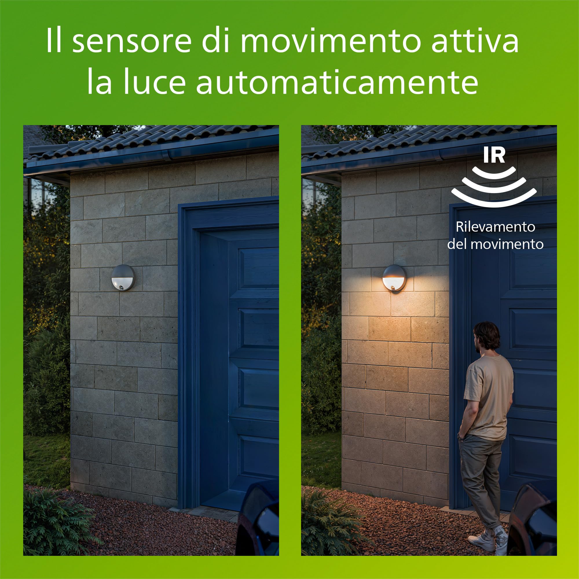 PHILIPS Capricorn Applique da Esterno, 700 lm, Luce Bianca Calda 2700 K, IP44 Resistente alle Intemperie, Durevole, Alluminio, incl. Sensore di Movimento, Grigio Antracite