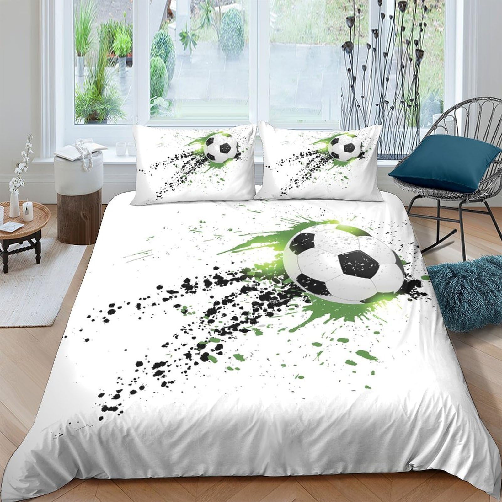 Ctjqhvkz Style-6 3D Printed Football Splash Fitted Sheet Microfiber Soft Black White Green Bed Sheet For Bedroom Guestroom Mattress Cover Single（135X200cm）