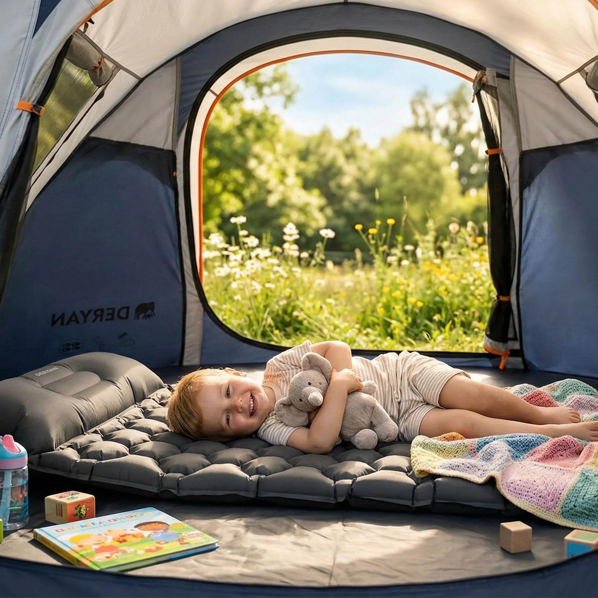 Deryan Matelas de Camping Matelas autogonflant ultraléger avec Oreiller et Pompe à Pied intégrée Matelas de Camping Gonflable Portable et Compact pour Le Trekking en Plein Air, Vert (Gris)