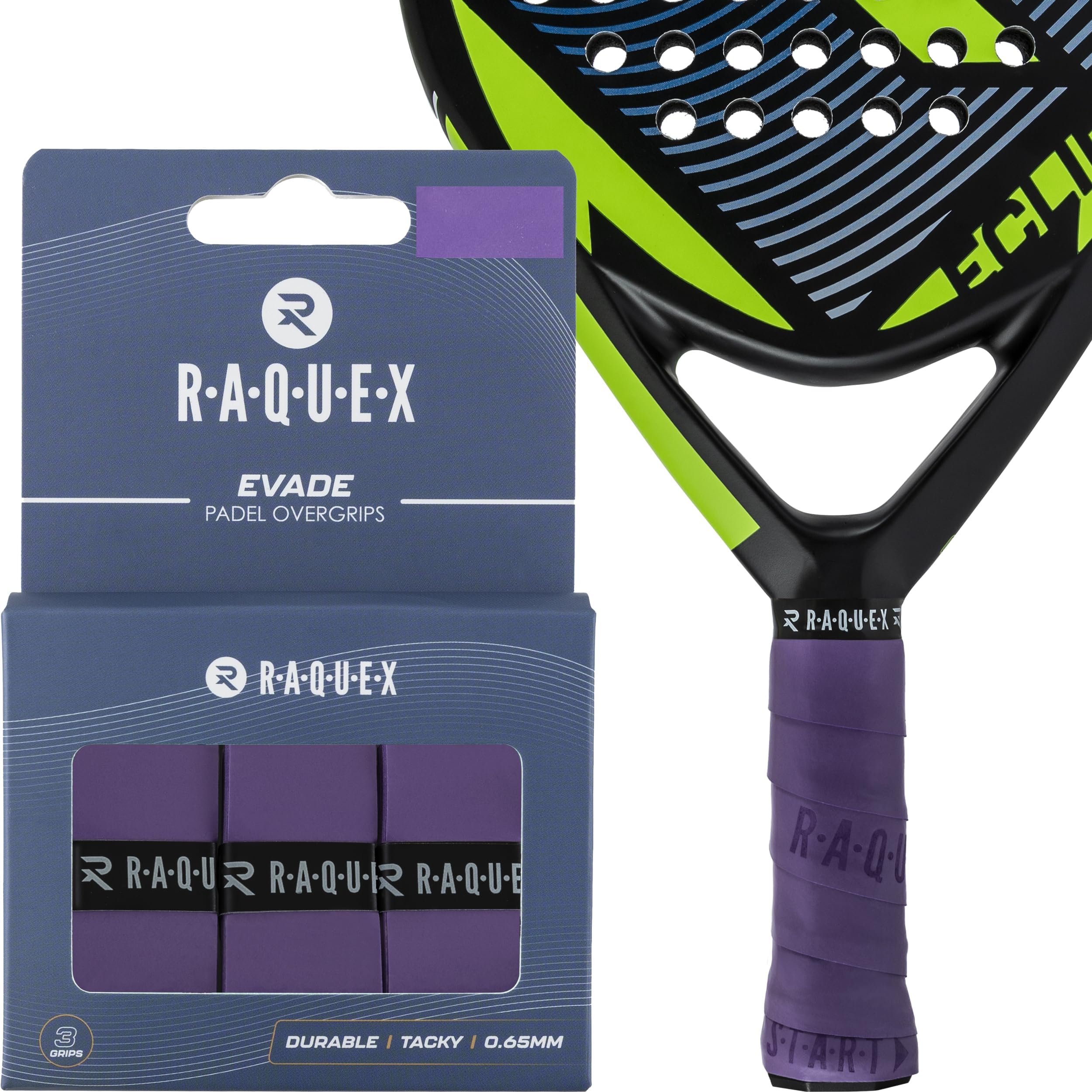 Raquex Evade Padel Racket Overgrip – 10 Colours - 3 Pack Padel Ball or Pickleball Racquet Tape, 0.65mm Thickness – Absorbent, Slightly Tacky Anti Slip Over Grip