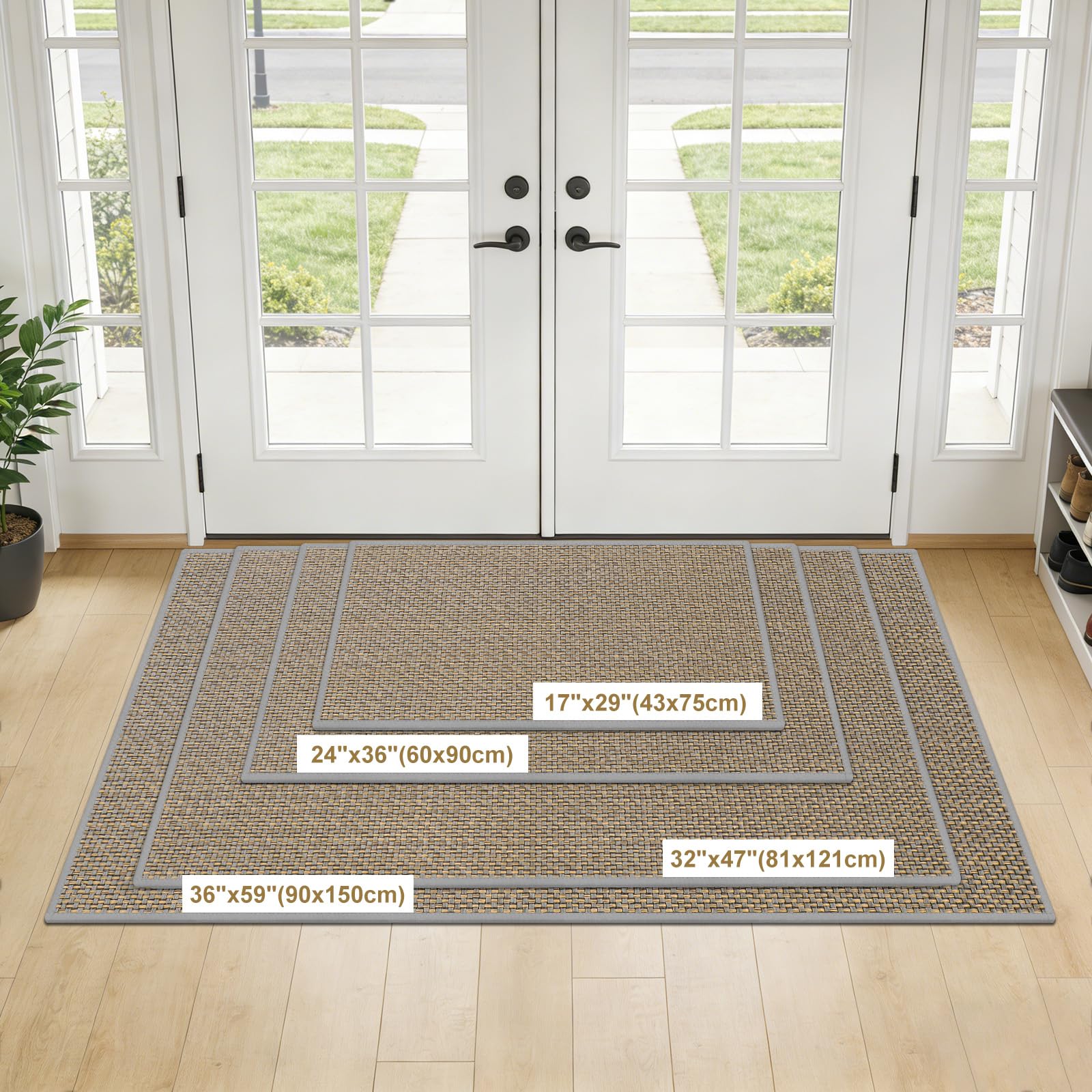 LEKEEPGO Dünne Fußmatte Innen 81 x 121 cm, rutschfest Schmutzfangmatte Innen, Fussmatte, Eingangstürmatte, Waschbar Türmatte Strapazierfähige Teppich für Haustür, Innenbereich, Grau