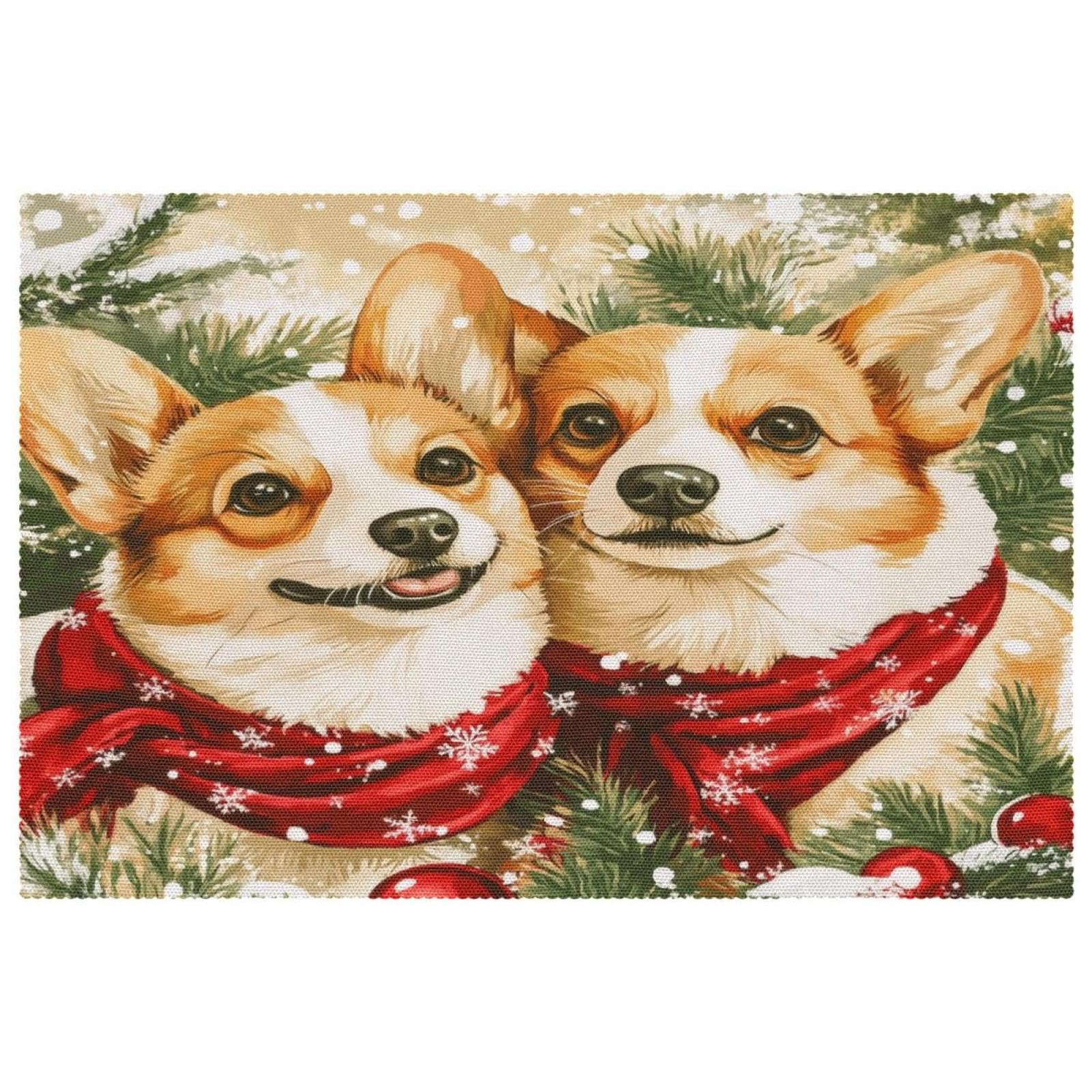 Sets de table de Noël antidérapants et résistants à la chaleur Corgis lot de 6