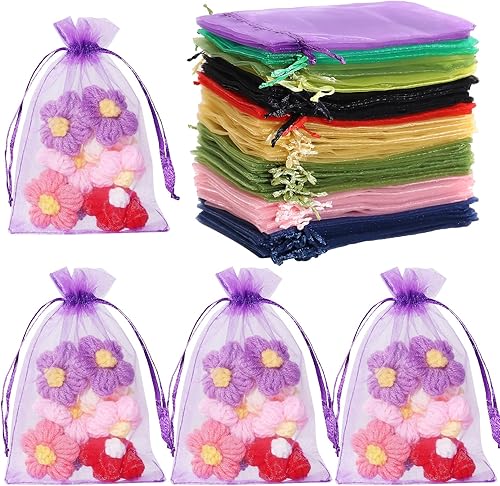 Hopttreely 50 bolsas de organza, color mixto 4x4.72 (3.9x4.7 in) bolsa de regalo de fiesta de boda, bolsa de organza con cordón de satén, bolsas de