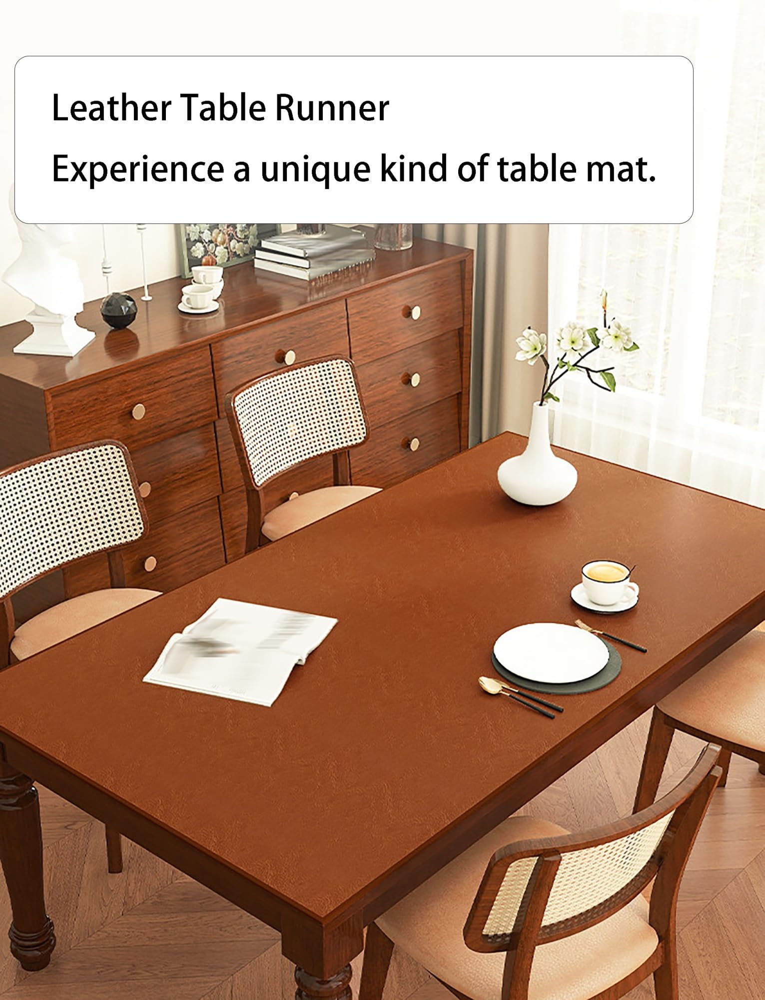 Nattes Table Similicuir Réversibles, Noir/Lait, Anti-Chaleur Antidérapantes | Déco Vintage Cuisine, Protections Tables à Manger & Basse, Anti-Taches de Graisse et Coulis(Black,70x140cm/2.3x4.6ft)